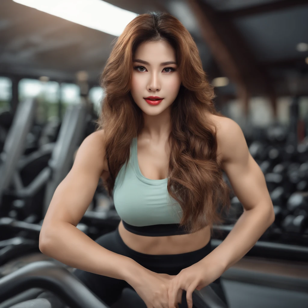 Pretty woman,Sexy Gym Shorts,..., body detailed,,gym,(Keep details),long-haired,(Best Performance),(Realistic),korea,Wolf Cut Hairstyle,Focus on your eyes,The view looks realistic...................................