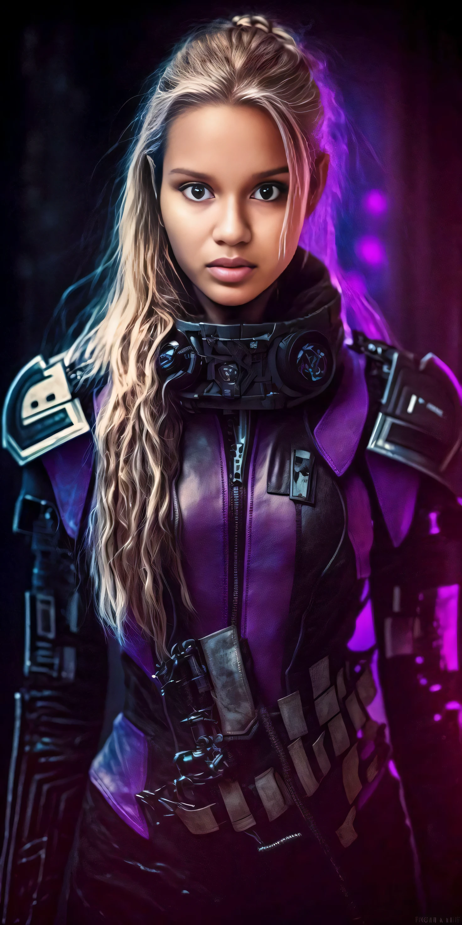 uma mulher com uma roupa roxa posando para uma foto, mulher scifi, pomba cameron em uma armadura de cavaleiro, sci-fi feminino, armadura roxa, clothed in sci-fi military armor, wearing sci-fi armor, inspirado em Eve Ryder, armadura roxa elegante, terno cyberpunk, sci - terno fi, usando armadura futurista, Retrato Armored Astronauta Menina, Efeito de massa inspirado