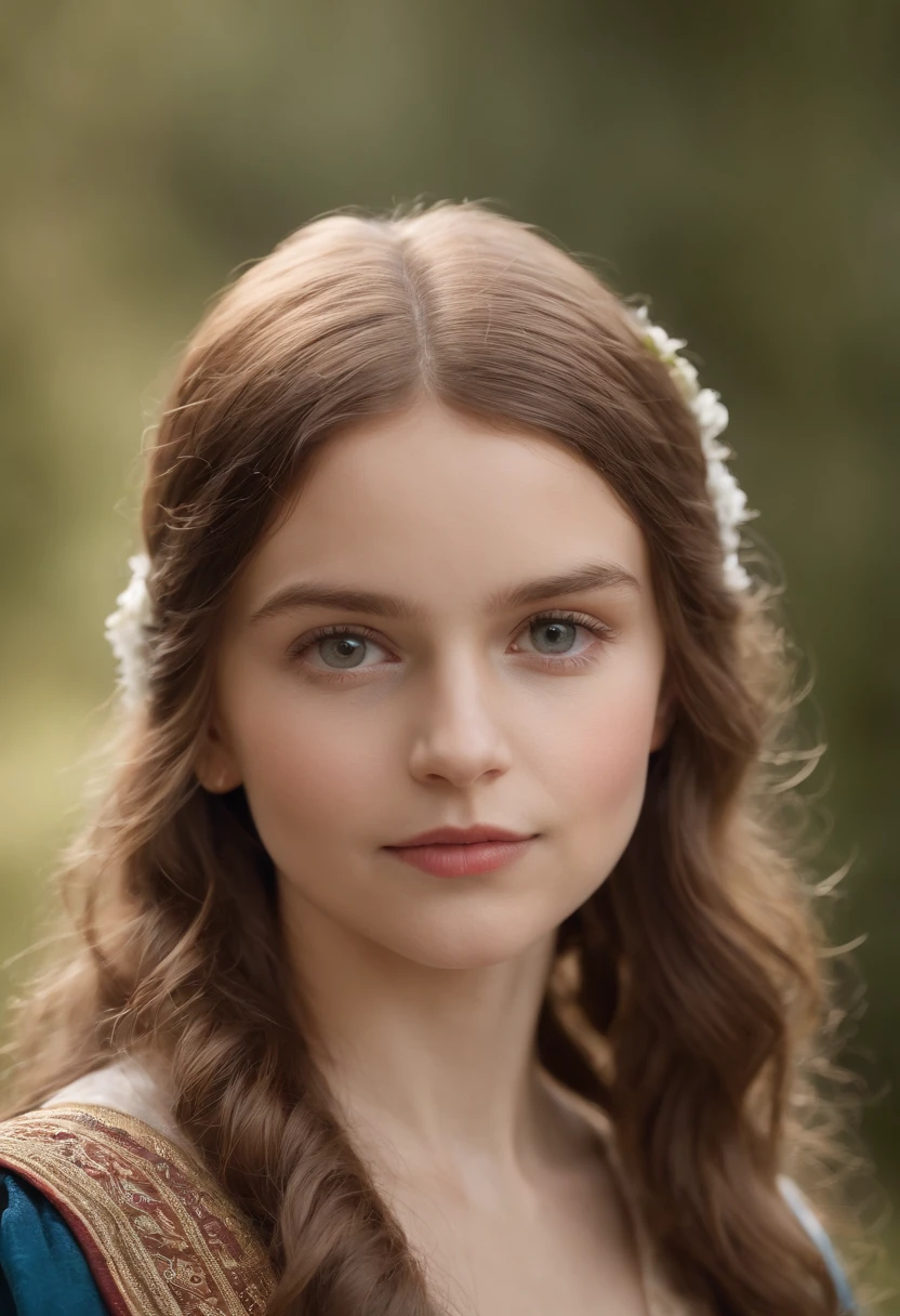 (((10-year-old child))), cabelos loiros lisos, olhos azuis distintos, vestindo kohl, slender and graceful, Beautiful, luz de velas em um ambiente medieval, Ultra sharp focus, Filmagem realista, roupas femininas medievais, cores tetradicas