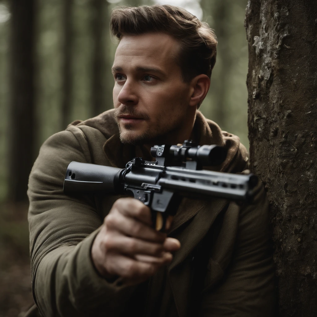 Make a realistic video cover for me with a character holding a Dayz-style gun