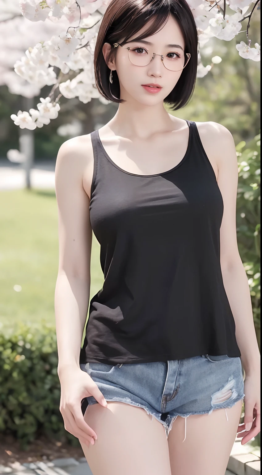 Japanese female, a lot of details, (underweight), detailed black hair, beautiful detailed hair, super fucking beautiful, delicate beautiful face, complex details beautiful and delicate eyes, perfect hands, (flat chest best quality:1.5), perfect and delicate limbs, detailed skin, best quality, ultra-detailed,mountain, standing, hair bun, (blue gym uniform), (white tank top), ((on the cliff)), (with a cliff:1.2), full body shot, from behind, low angle shot