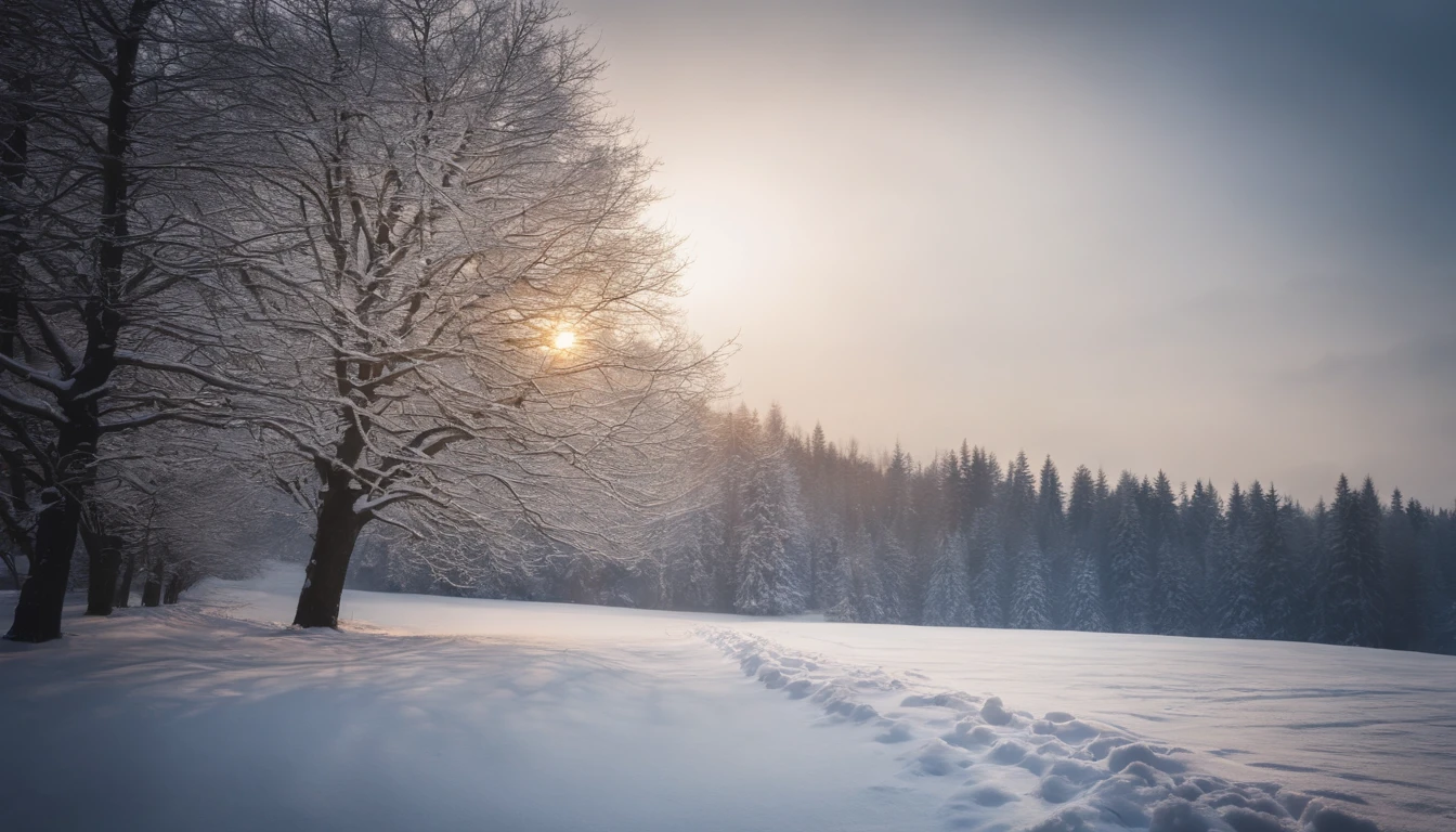Tree on background々and snowy ground,Snowy ground, Snow, Shining snow, Soft light in winter, Sunny winter day, snowy background, Snow landscape background, winter atmosphere, snowy environment, winter snow, Snowy landscape, winter sun, Winter in the snow