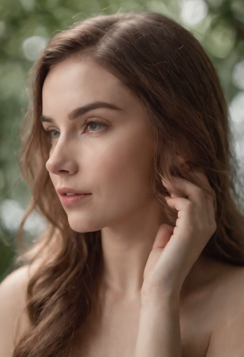 foto realista em 8k de uma mulher loira de cabelos longos, com vagina pequena,  sem pelos e seios rosados