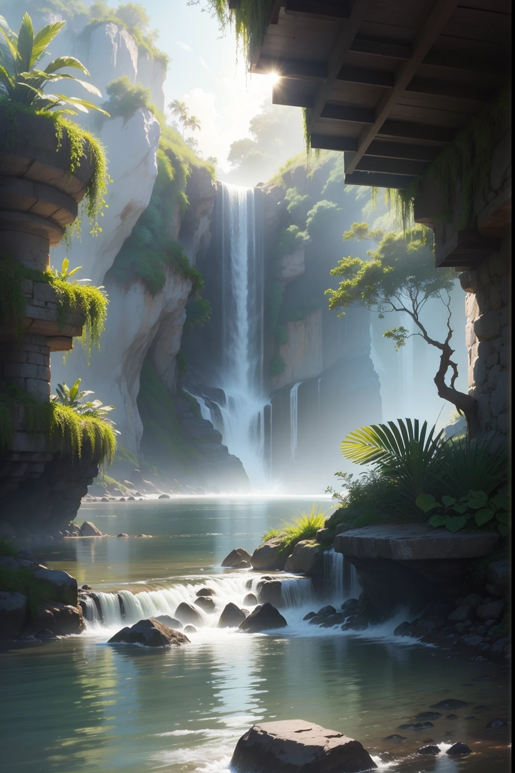 Waterscape, rio calmo, beautiful vegetation, luz do dia, hiperrealismo, ambiente ralaxante, 4x4