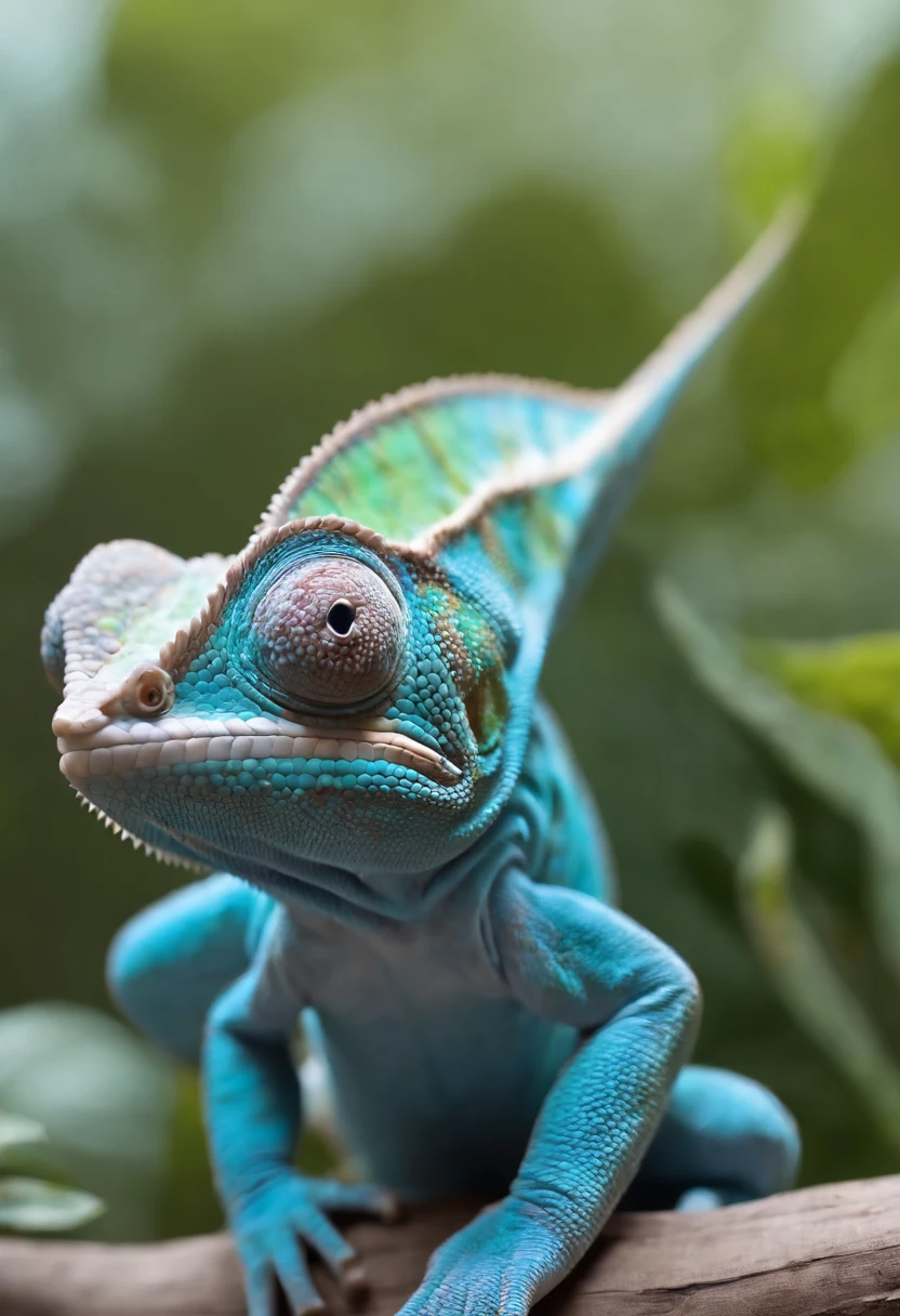 Chameleon, blue, cute, front view, vivid colors, light and dark contrast, super detailed, 4k, flat illustration