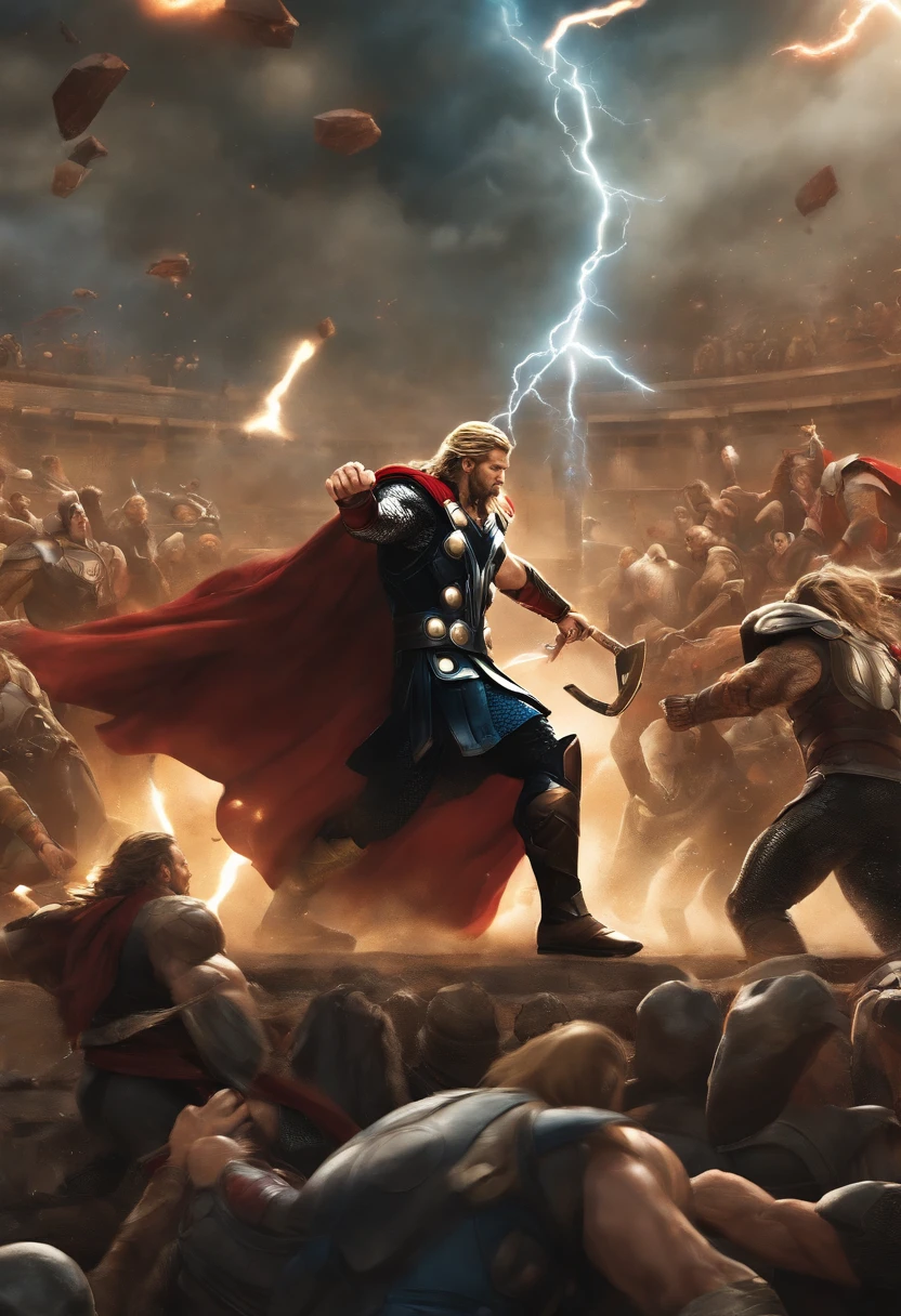 thor lutando contra ryu e os vingadores na plateia, aluta sendo na neo quinica arena
