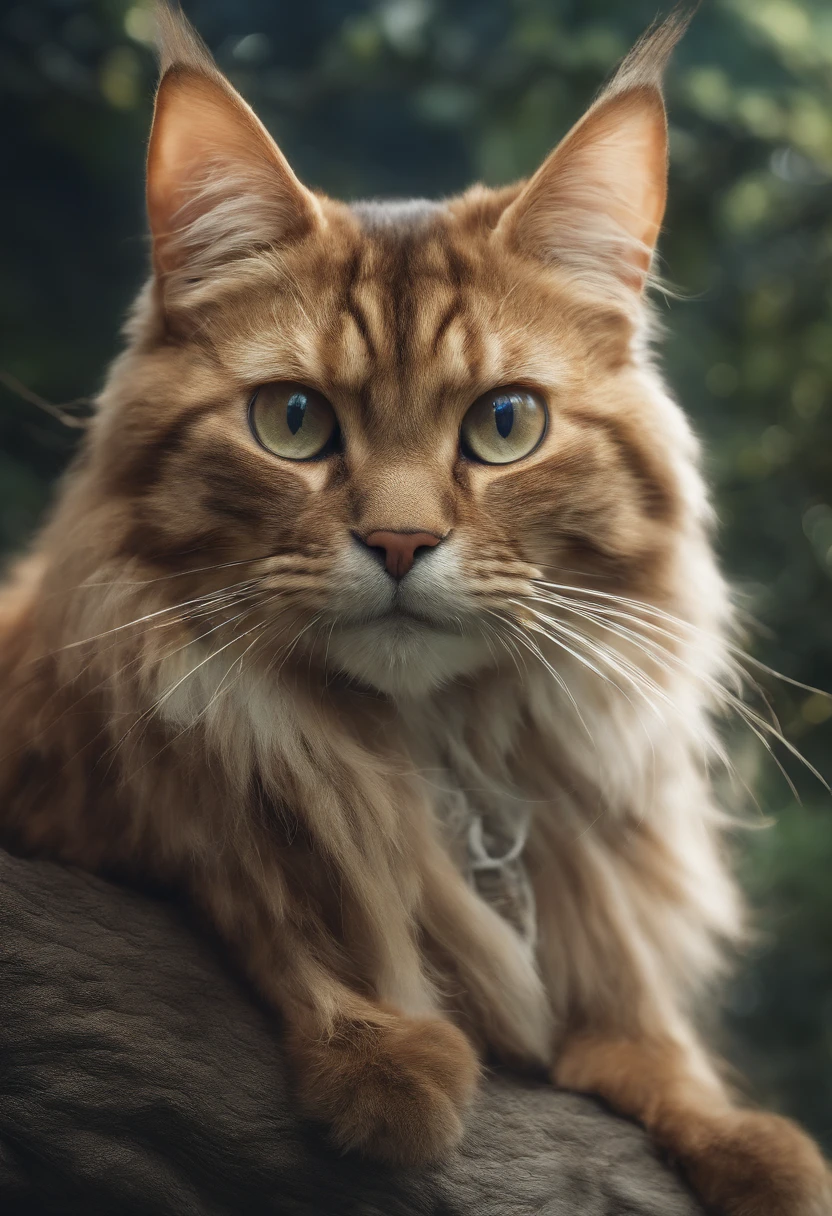 gato pelos completamente brancos, pelos longos, olhos de cores diferentes um azul o outro marrom esverdeado, sitting looking up at the sky like an angel with a golden areola over his head, gato lindo, paper awesome wallpaper, Arte digital detalhada em 4k, Arte digital altamente detalhada em 4k, papel de parede 4k, papel de parede 4K