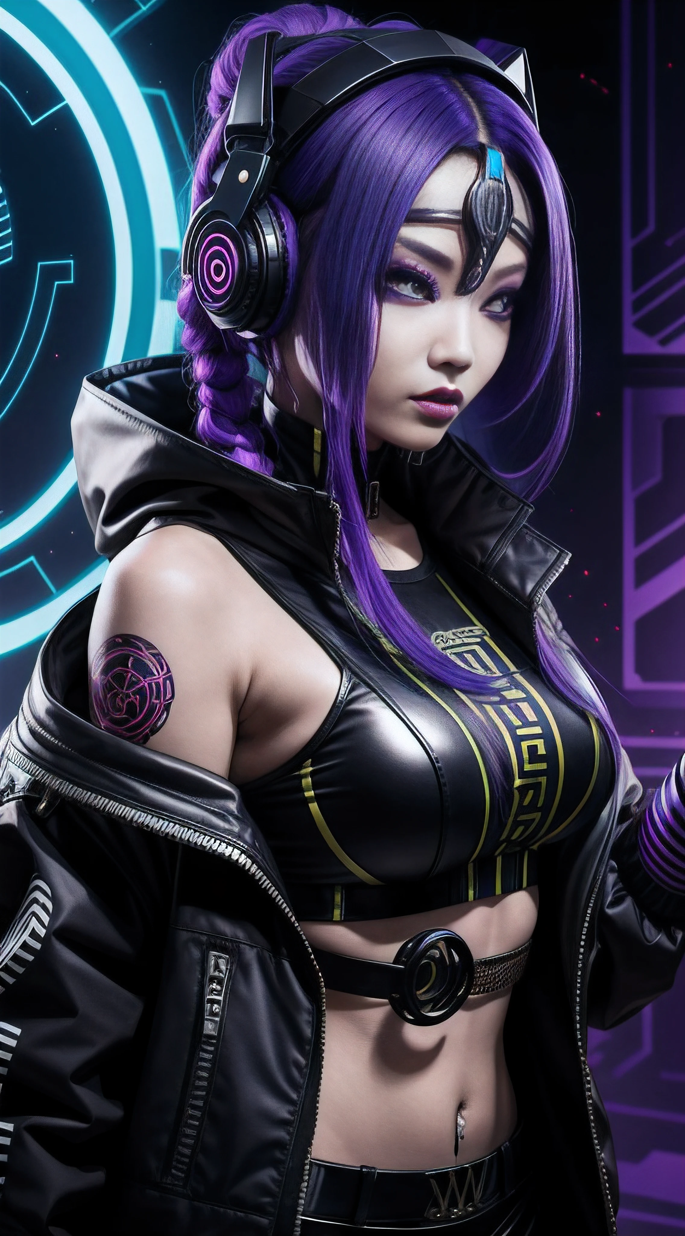 uma mulher com uma roupa futurista , purple hair, Sombra de Overwatch, De Overwatch, Como um personagem de Overwatch, Personagem de Overwatch, lucio como uma mulher, como personagem de overwatch, Feminino Lucio, Eco de Overwatch, Skin de Overwatch, sojourn from overwatch, Estilo Overwatch, sigma female, Brigitte de Overwatch, Captura de tela de Overwatch, Linda sombra de Overwatch, best quality, 4k