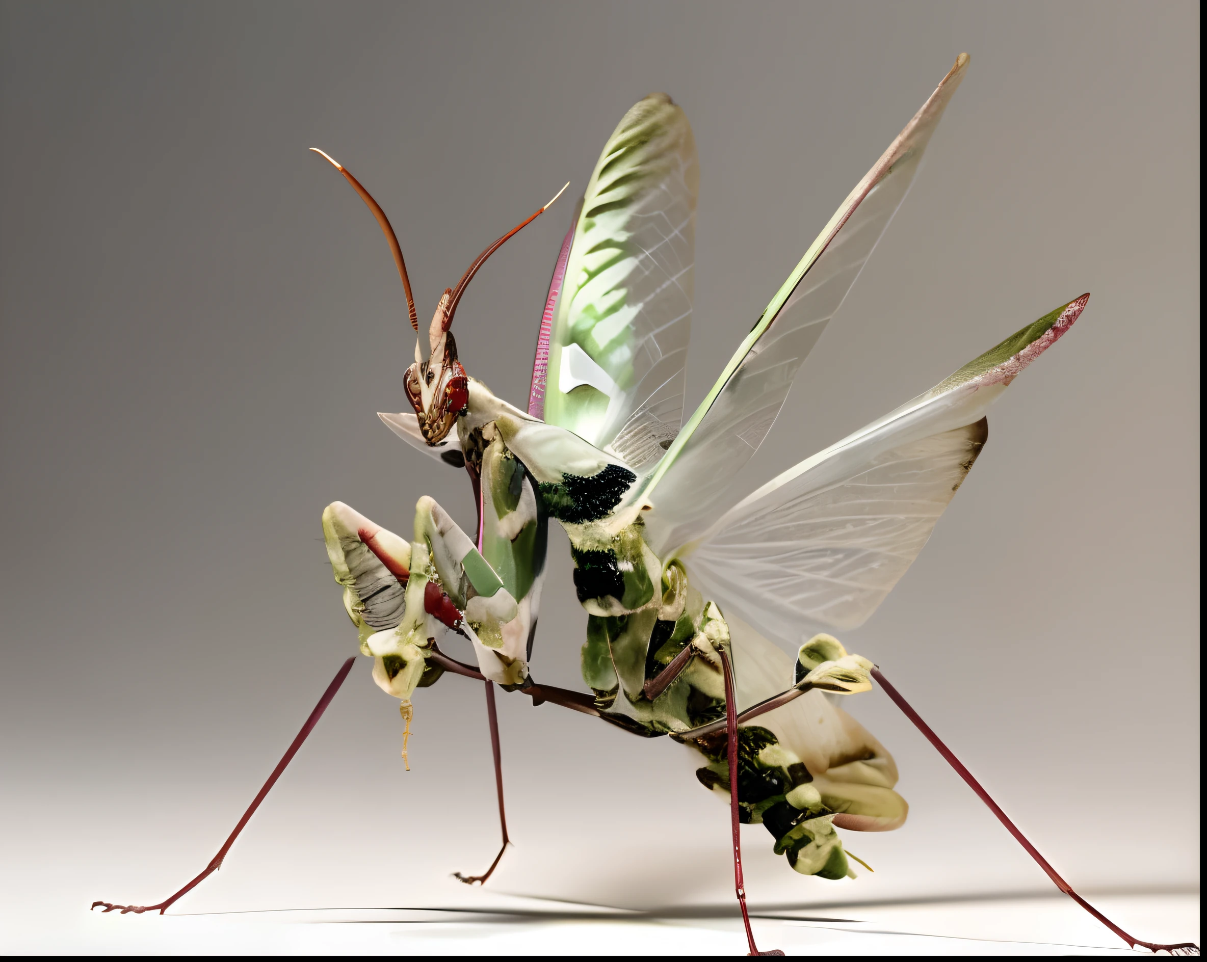 Close up of praying mantis isolated on white background, insectoid, Strange giant insects, Full of insect robots, insects, Detailed. Insect-like, friendly humanoid insect robot, Giant insects, It looks like an insect, anthropomorphic praying mantis, insectile forearms folded, Humanoid mosquito, Biopunk Cyborg Wasp, Steampunk insect