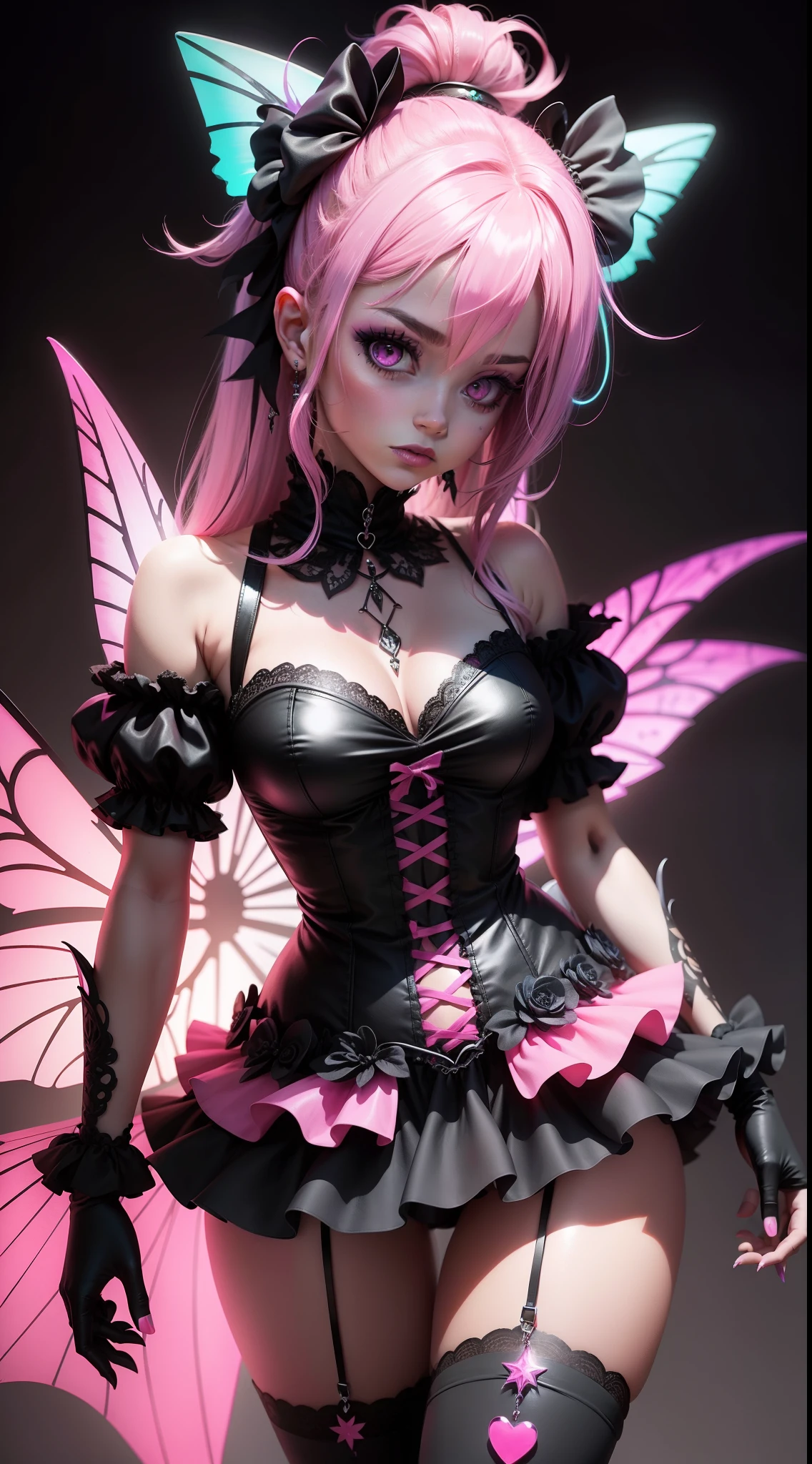 A goth fairy with pink neon highlights
