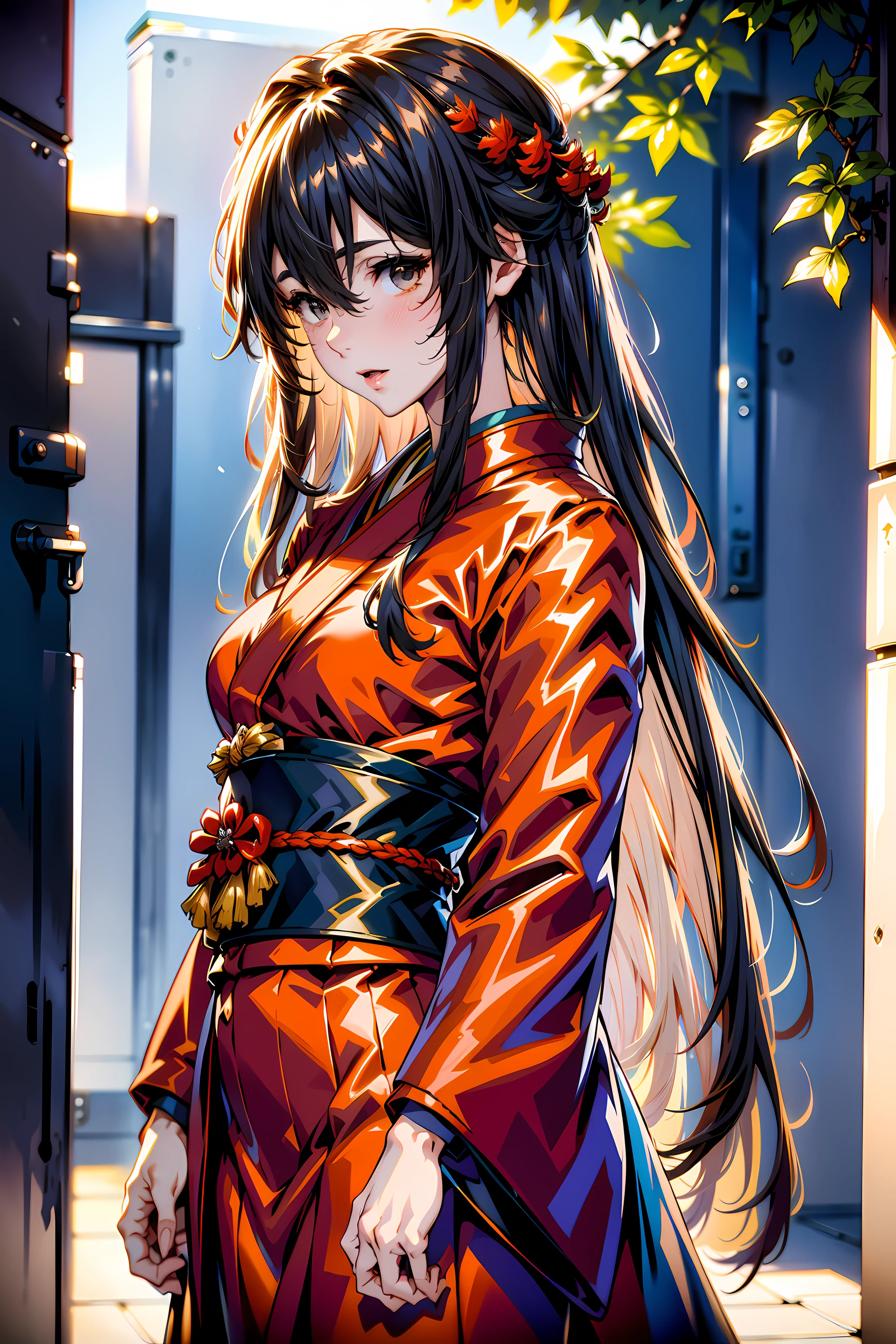 (1girl:1.3, solo), (Sharp Focus: 1.3), (Face Focus: 1.2), (Beautiful Skin: 1.2), (Pale Skin: 1.3), (Beautiful Face: 1.3), (Ultra Detailed Background, Detailed Background: 1.3), (She walks along the dimly lit path of the riverbank.:1.2) Break, Very Cute and Beautiful Pictures of Japan Woman, (22 years old: 1.1), ((upper body: 1.3)), (dark brown eyes, beautiful eyes, princess eyes), (black hair, single hair, bangs, hair between eyes, straight hair), (slender, abs), (small-medium breasts:0.95), (thin waist: 1.3), solo, parted lips, red lips, (shiny skin), (seductive smile: 1.15), (perfect female body), frame head, perfect anatomy, perfect proportions, 8.5 life-size, Blake, (red kimono:1.3), (japanese clothes:1.3), (detailed clothes), BREAK, (outdoor:1.2), (Red spider lily:1.4), (Studio Lighting: 1.3), (Cinematic Lights: 1.3), (Backlight: 1.3), Full Body Lighting, Look Straight, Cinematic Angle, Graceful standing, BREAK, (Realistic, Photorealistic: 1.37), (Masterpiece, Best Quality: 1.2), (Ultra High Definition: 1.2), (RAW Photo: 1.2), (Ultra Detailed CG Unified 8k Wallpaper: 1.2), ultra-realistic photos, ultra-clear images, ultra-detailed images, (Hyper Sharp Focus: 1.5), (Super Sharp Focus: 1.5),