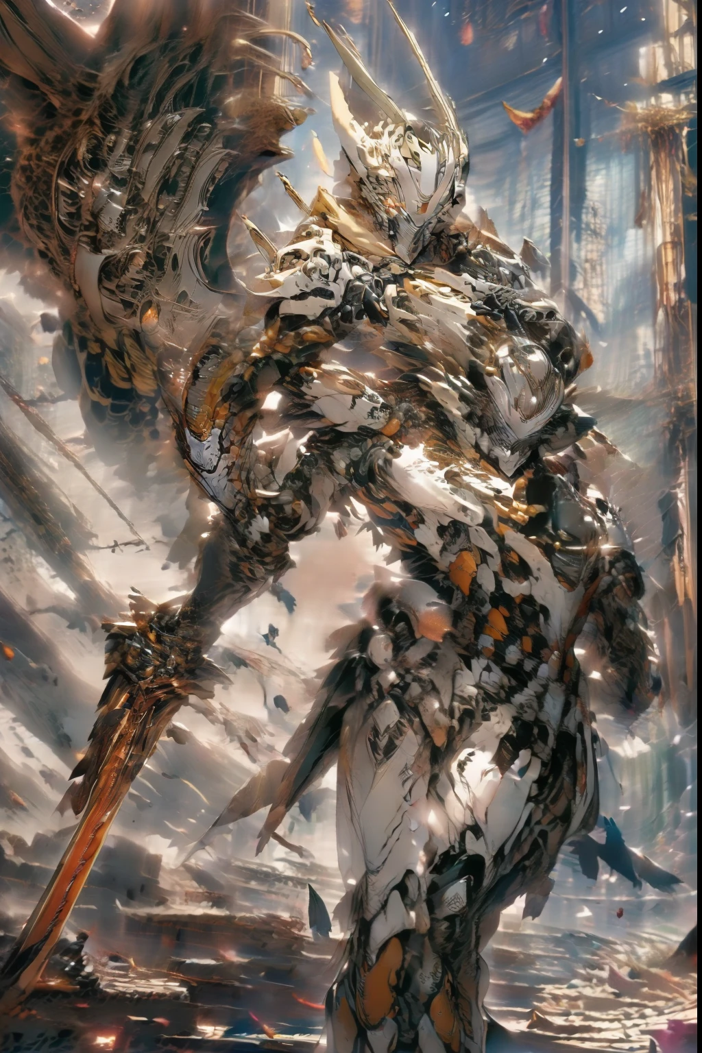 A group of adventurers battling a mighty dragon, Beautiful girl in mechanical meal uniform, Wounded and damaged several pieces of armor (Breakage : 1.5), Wounds in various places, Bleeding, Oil leaks from machine armor,  Machinery decoration, Mechanic priest's uniform, A beautiful girl who uses divine magic, The power of healing, Black mechanical gloves, Complex structure (Complexity : 1.9), Thick armor, Exposing the upper breasts, thighs exposed, On the cliff, Majestic backdrop, High-quality sunshine depictions, The luster of the machine decoration : 1.5, Magical effects and staging, Warm aura, The aura of nature, Put your hands together and use shield magic.