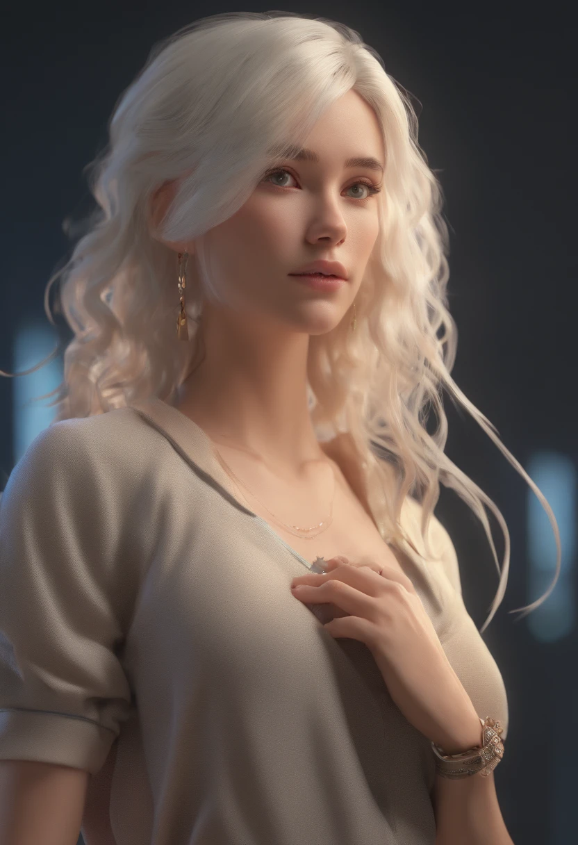(front focus),(in the dark:1.6), Hyperrealist portrait of female by david hockney and alphonse mucha,fantasy art, photo realistic, dynamic lighting, artstation, poster, volumetric lighting, very detailed faces, 4 k, award winning,, 1girl, in the dark, deep shadow, low key,cowboy shot,(official clothing:1.4) ,long hair,white hair,