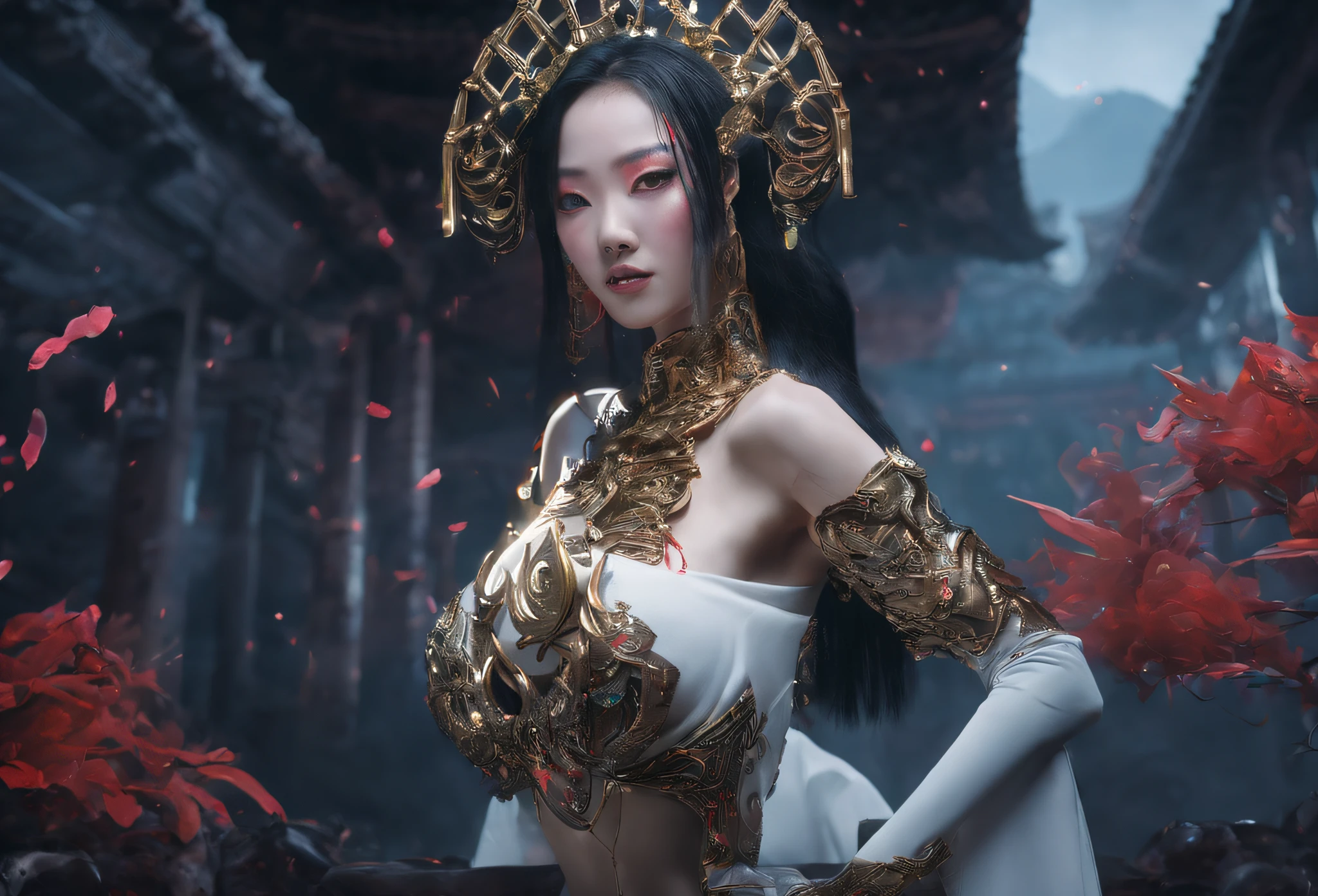 ((Best quality)), ((masterpiece)), (detailed:1.4), 3D, an image of a beautiful cyberpunk female,HDR (High Dynamic Range),Ray Tracing,NVIDIA RTX,Super-Resolution,Unreal 5,Subsurface scattering,PBR Texturing,Post-processing,Anisotropic Filtering,Depth-of-field,Maximum clarity and sharpness,Multi-layered textures,Albedo and Specular maps,Surface shading,Accurate simulation of light-material interaction,Perfect proportions,Octane Render,Two-tone lighting,Wide aperture,Low ISO,White balance,Rule of thirds,8K RAW,