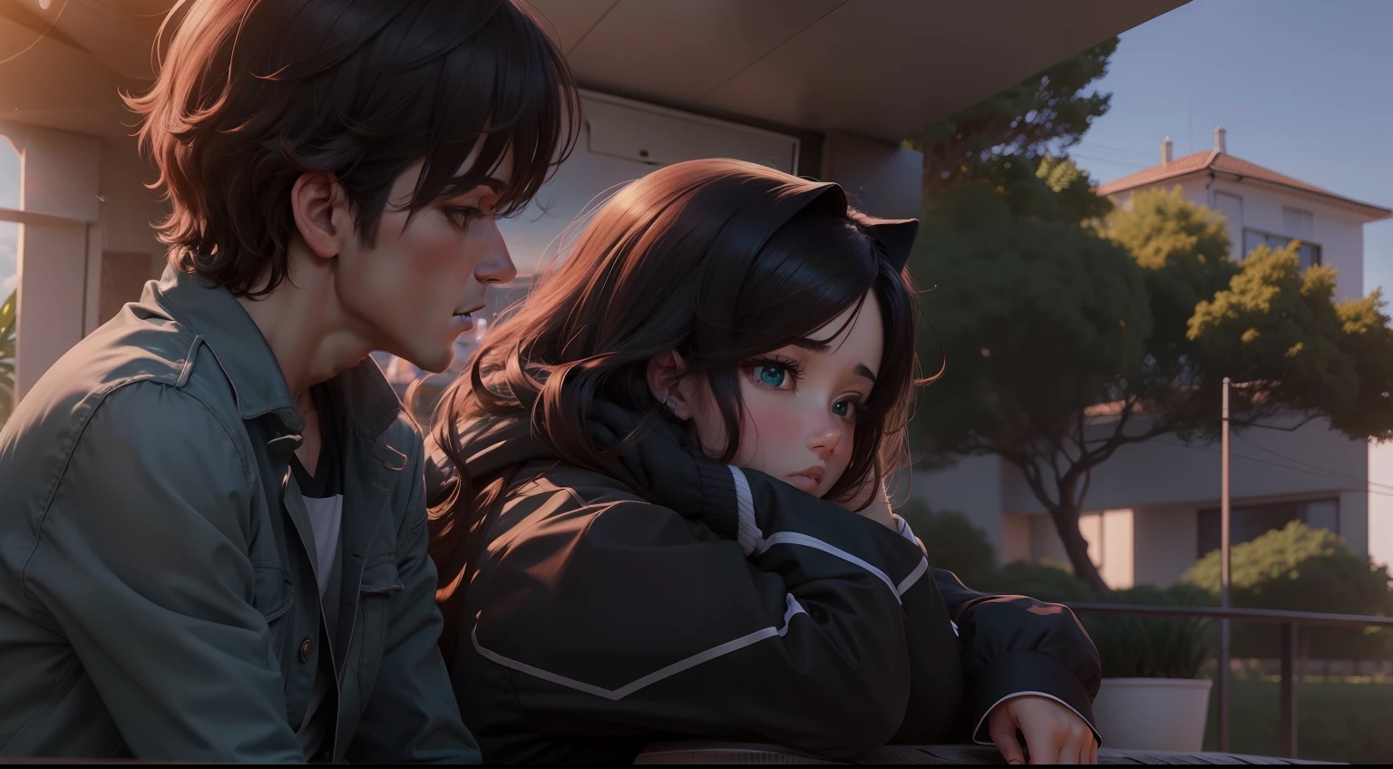 Casal olhando para o horizonte Anime, detalhamento, 4k