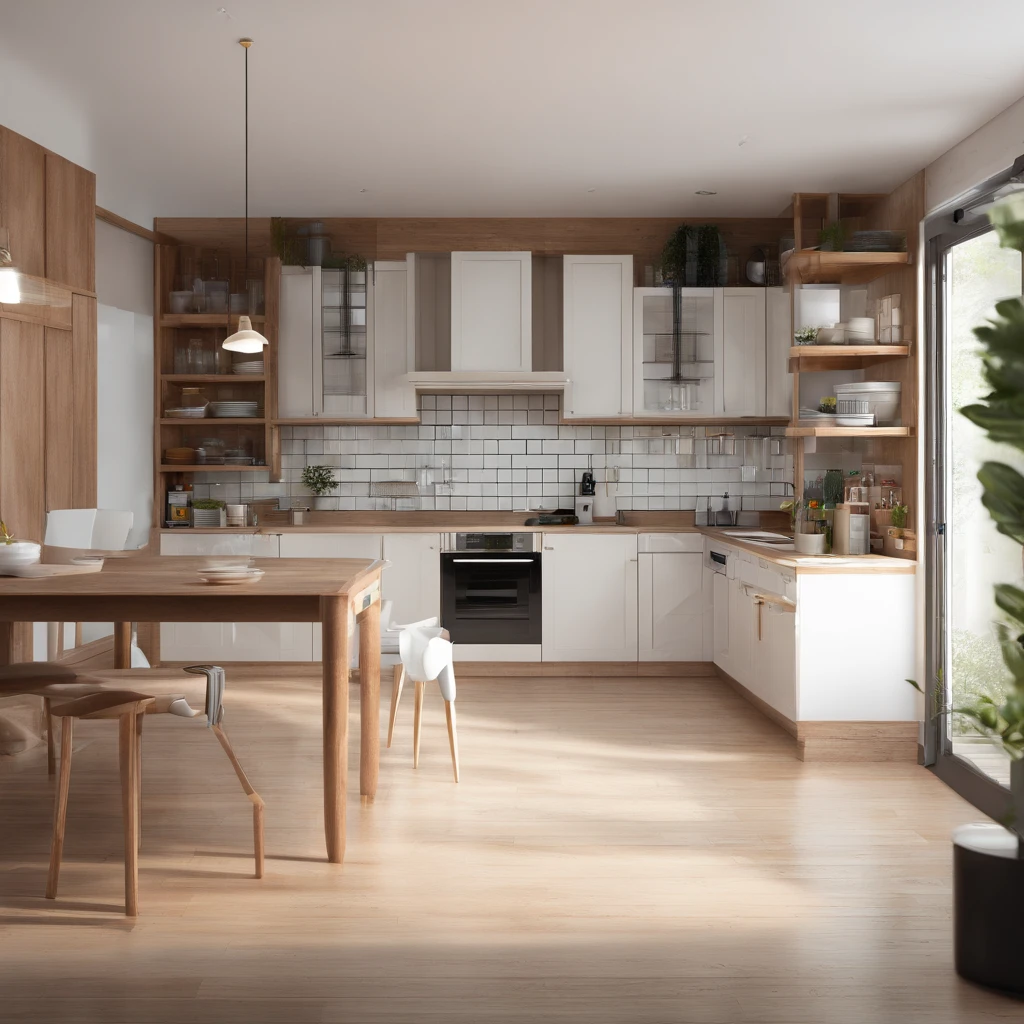 kitchen set classic, wood furniture, realistic