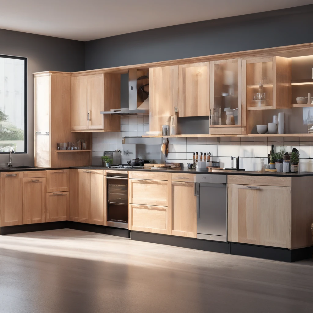 kitchen set classic, wood furniture, realistic
