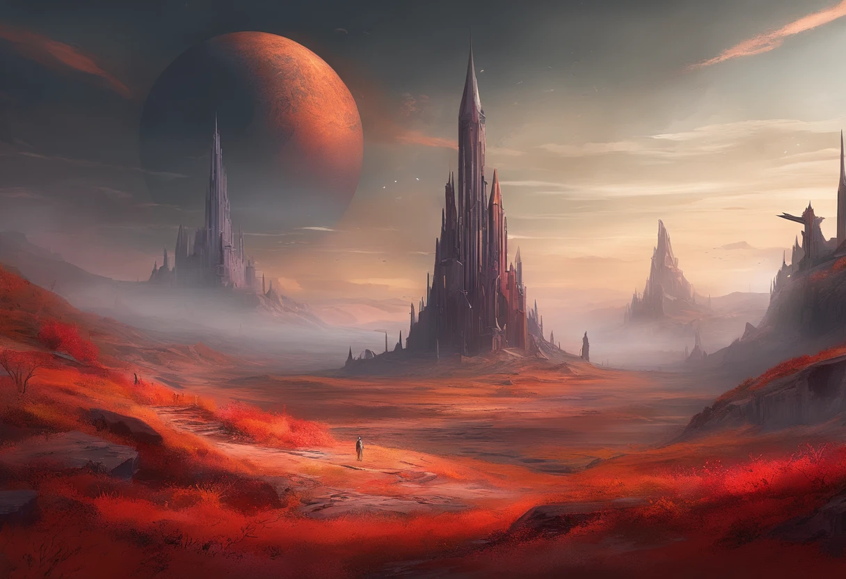 Post-apocalyptic war, tonos de color blanco, negro, Red and rust colors, sobrevivientes, vegetation, sombras, gloomy atmosphere, oscuridad, ((noche)), amplitud de paisaje, portada de un libro