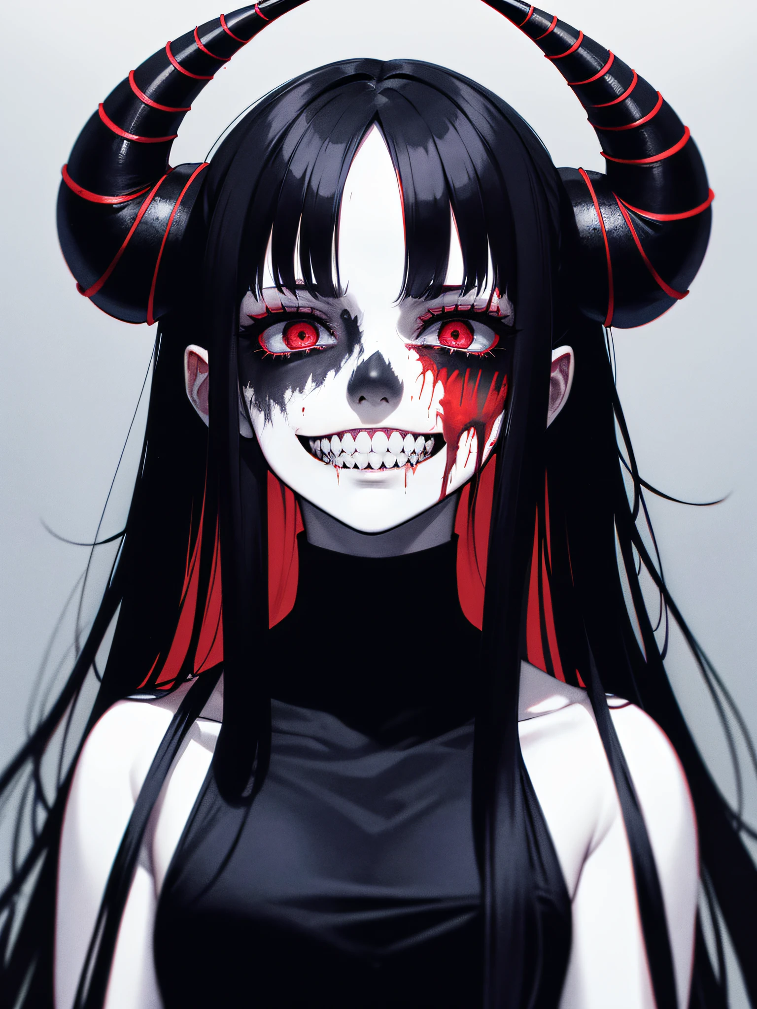 big evil smile, lots of teeth, pointy teeth,