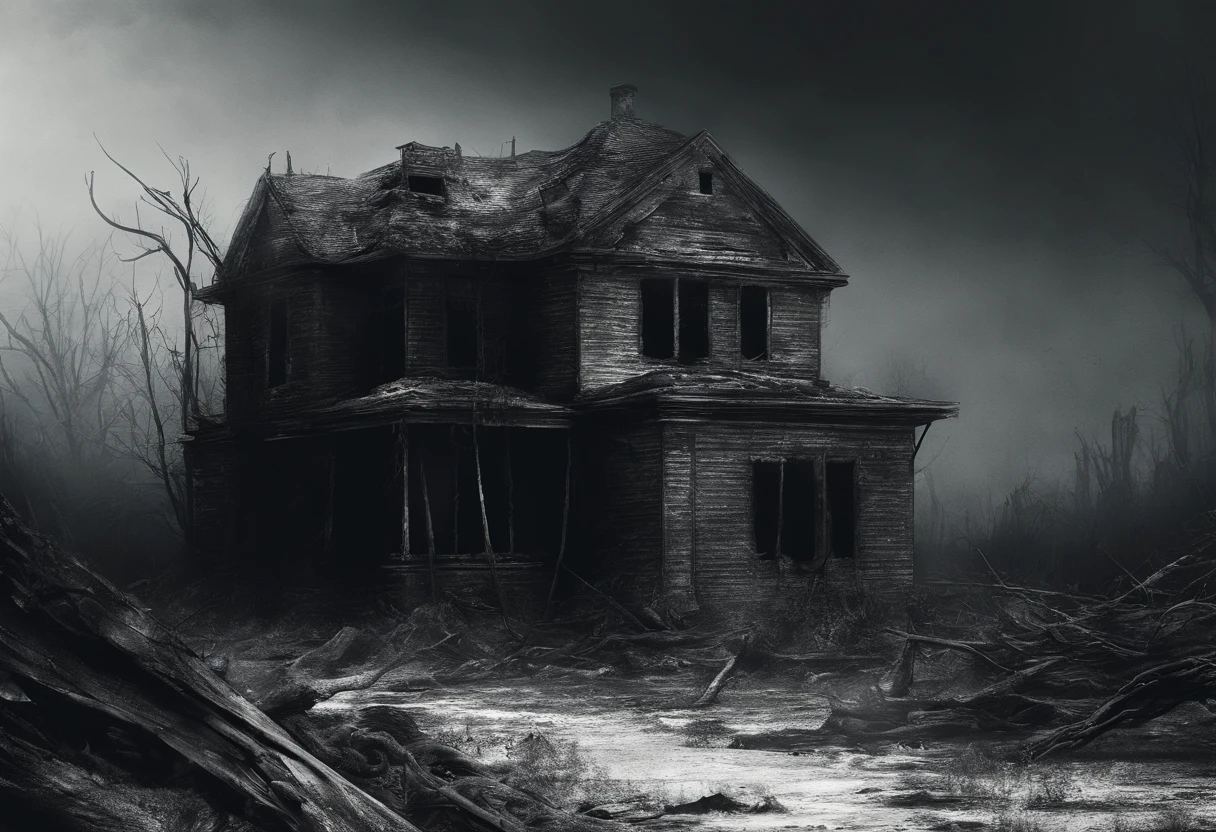 Post-apocalyptic war, tonos de color blanco, ?????, Red and rust colors, sobrevivientes, vegetation, sombras, gloomy atmosphere, oscuridad, ((noche)), amplitud de paisaje, portada de un libro