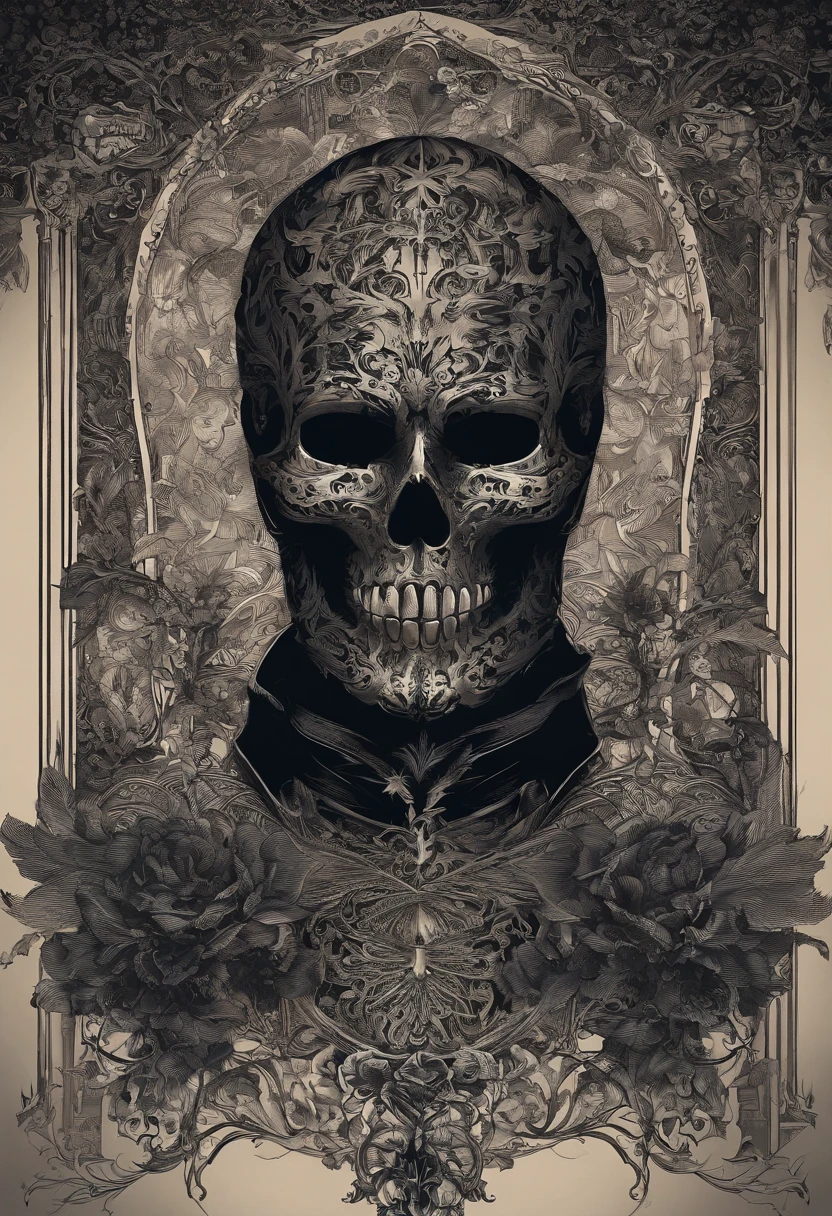 Shadowy man with skull mask,4k,ultra-detalhado,Shadows and smoke.