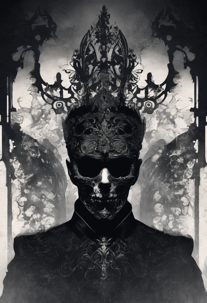 Shadowy man with skull mask,4k,ultra-detalhado,Shadows and smoke.