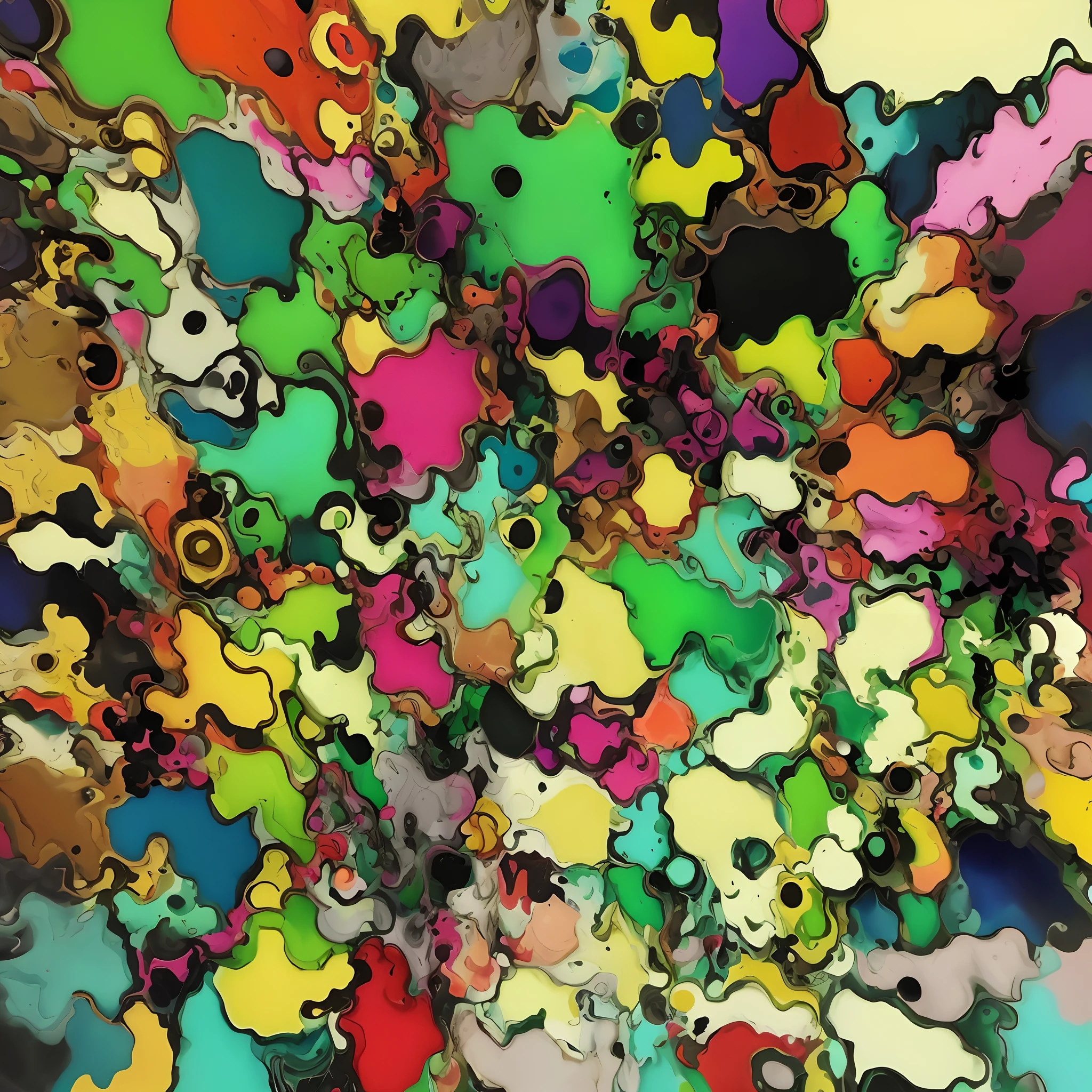 um close up de um monte de animais coloridos dos desenhos animados em um fundo branco, arte digital. quadrinhos coloridos, arte generativa colorida, muito abstrato, arte vetorial multicolorida, arte digital multicolorida, arte generativa altamente detalhada, arte generativa, Arte digital abstrata, cores abstratas, Abstrato estranho, 2 d arte generativa, fundo colorido, cor plana abstrata
