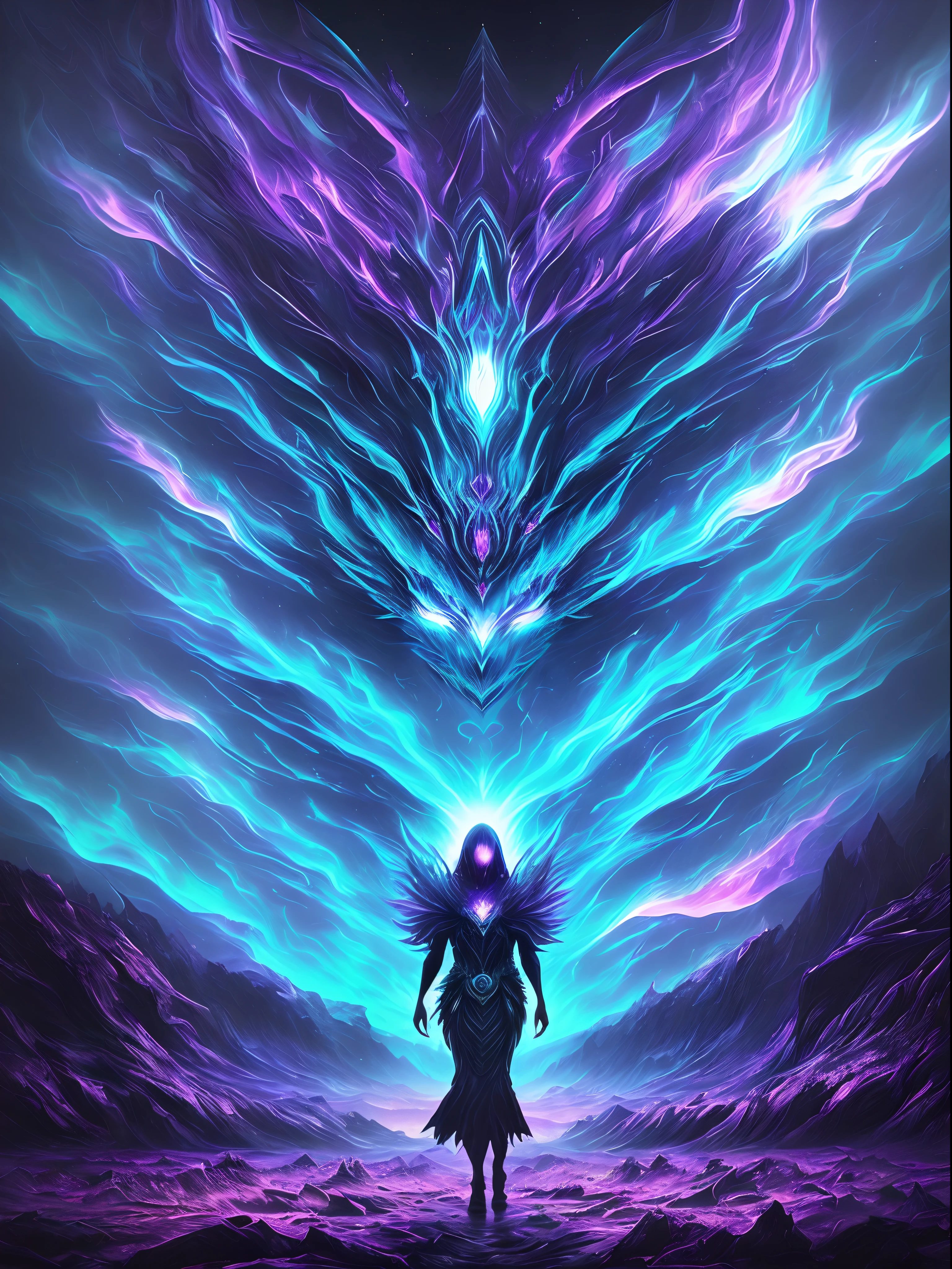 (astral wolf,chaotic atmosphere,dark surrealism,psychedelic colors,melting landscape,glowing eyes,ethereal creature,majestic,powerful presence,flickering shadows,otherworldly,hidden realms,dreamlike,nightmarish,dramatic lighting,mysterious,astral projection,illusory world,surreal landscapes,vibrant,cosmic energy)