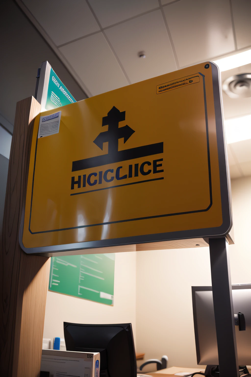 Close-up on the signpost in the health clinic office