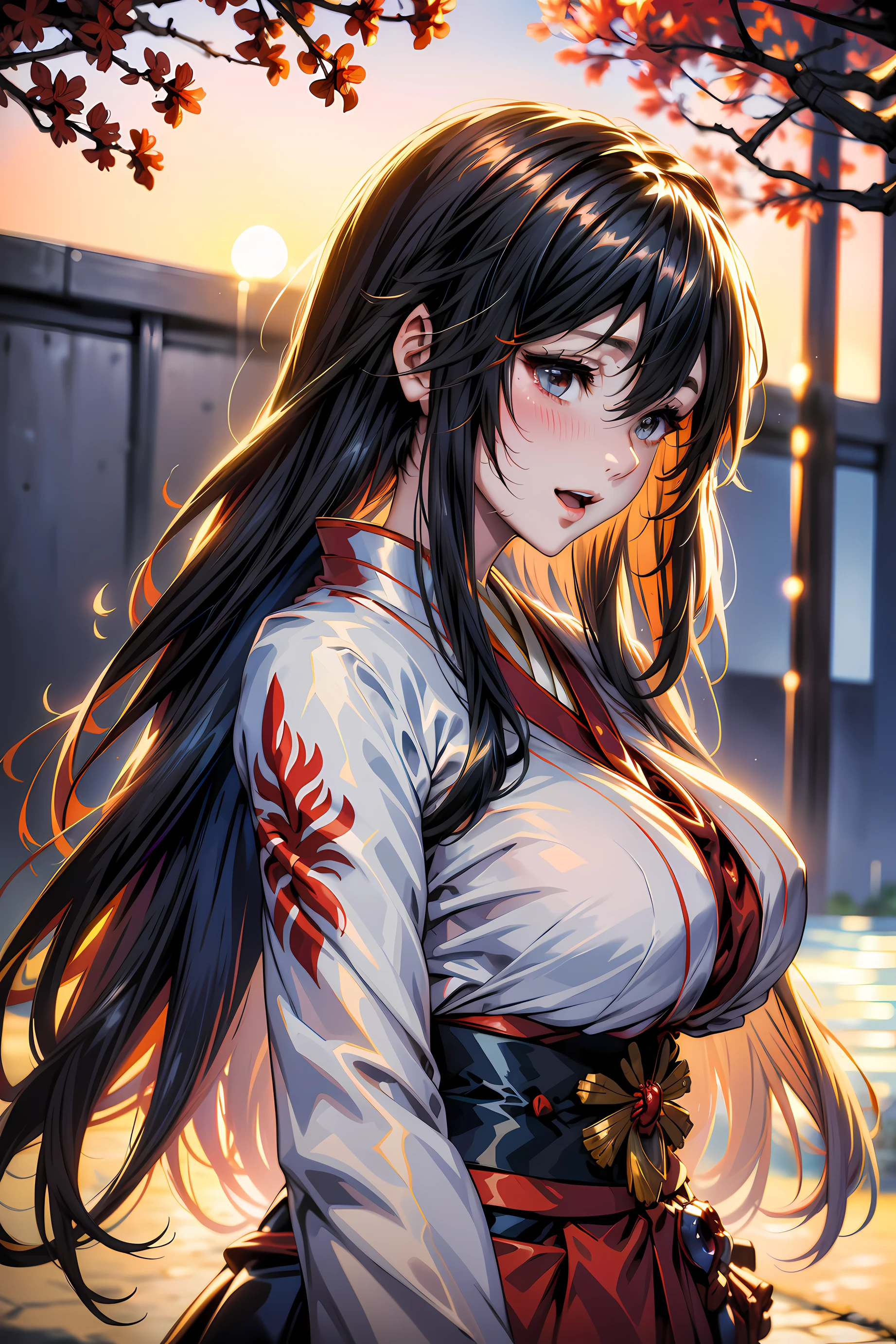 (1girl:1.3, solo), (kimono model), (upper body:1.3), (She walks along the dimly lit path of the riverbank.:1.2), (random posing:1.3), (red spider lily background;1.25), (a field of  Spider Lilies:1.2), 
BREAK, 
1girl, solo, milf, hot model, (attractive model:1.37), (promotional model:1.2), highly detailed eyes and pupils, realistic skin, ((attractive body, gigantic breast:1.38, disproportionate breasts:1.38, thin waist:1.15)), medium-length thin hair, ((pony-tail hair style:1.3), (shiny-black hair:1.3), extremely detailed hair, delicate sexy face, sensual gaze, shiny lips, 
BREAK, 
(red kimono:1.3), (japanese clothes:1.3), detailed clothes, 
BREAK, 
(outdoor:1.2), (Red spider lily:1.4), (blurry background:1.25, simple background, no-human background, detailed background), (under sunset:1.37), 
BREAK, 
((realistic, super realistic, realism, realistic detail)), perfect anatomy, perfect proportion, hyper sharp image, (attractive emotion, seductive smile:1.2, happy:1.2, blush:1.2, :d:1.2, :p:1.2), ((4fingers and thumb:1.2)), perfect human hands, wind, 
BREAK,
 (Masterpiece, best quality, photorealistic, highres, photography, :1.3), ultra-detailed, sharp focus, professional photo, commercial photo,