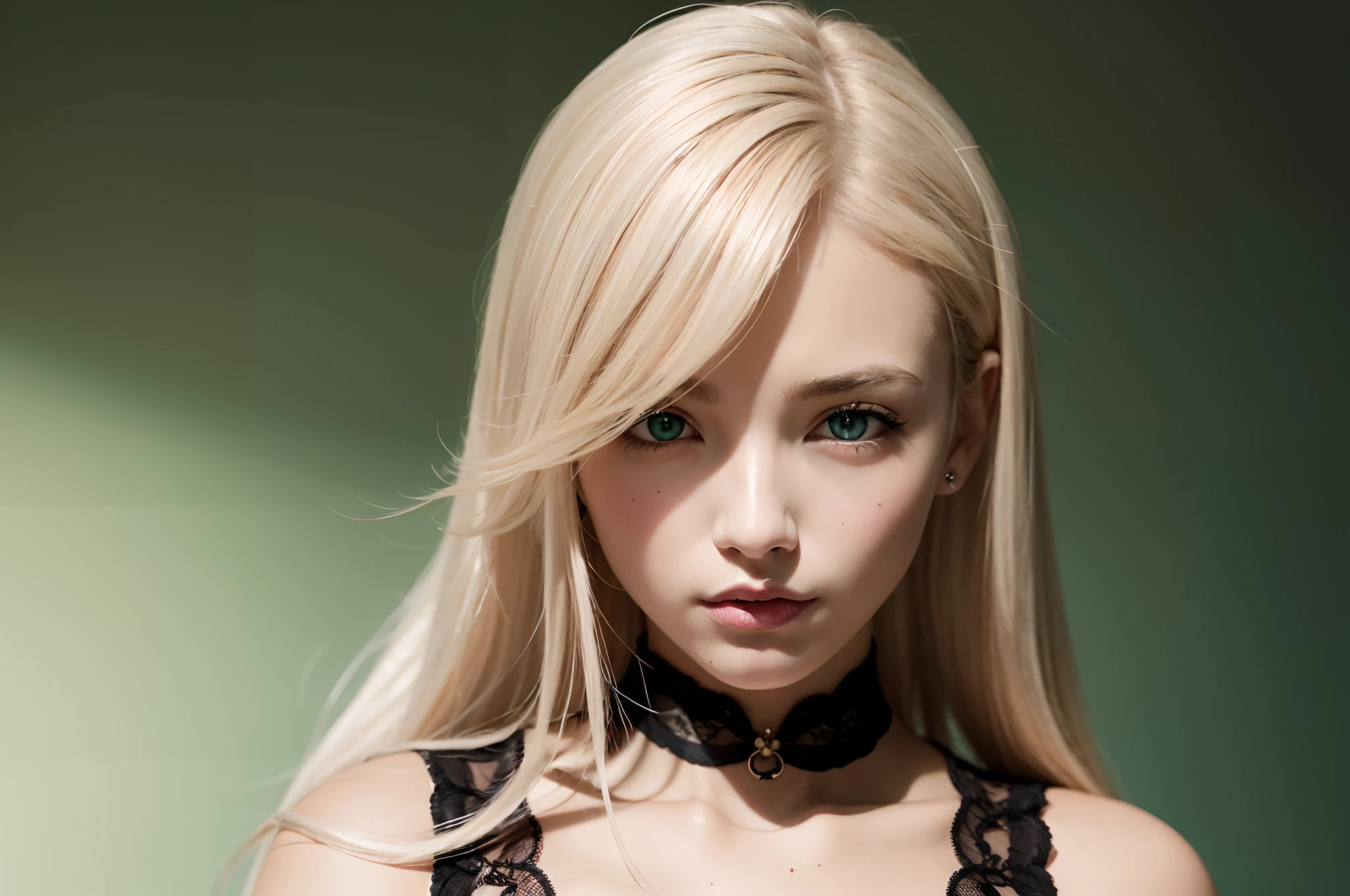 Gorgeous and delicate glowing bear hair ornament,Fine engraving,Shine brightly,The attention to detail,The jewelry is of high quality,Extremely high image quality,Heterochromia,White cloud pattern tights on black background,Delicate depiction of bronzed skin,Long green hair,Many hairs,detailed hairs,autumnal,Seductive expressions,Detailed depiction of red fox face stripes,HD close-up,16K high-resolution photos