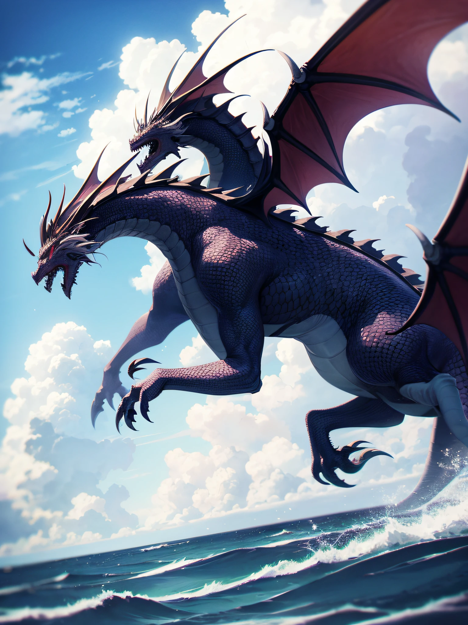 Draw four dragons, National tide wind, Shuttling through the clouds, Realistic style