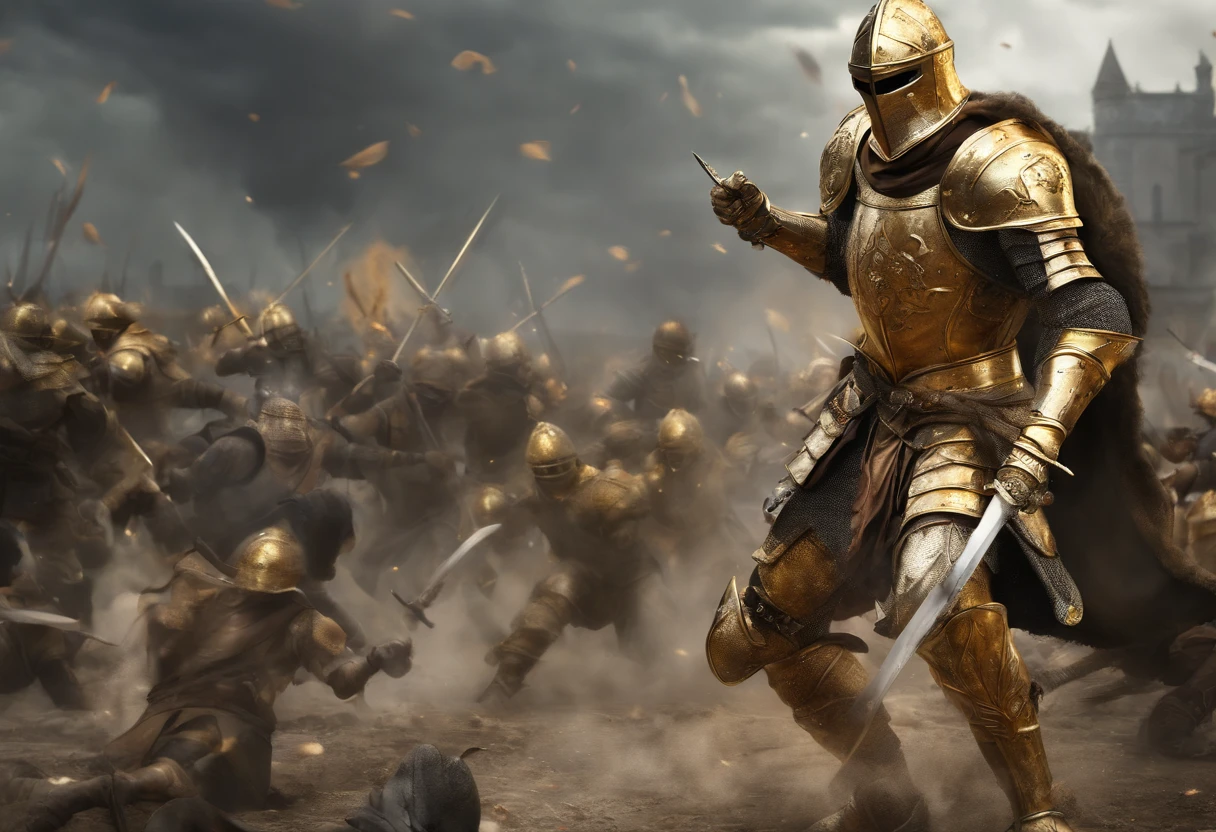 Golden Knight　on battlefield　Defeating many monsters