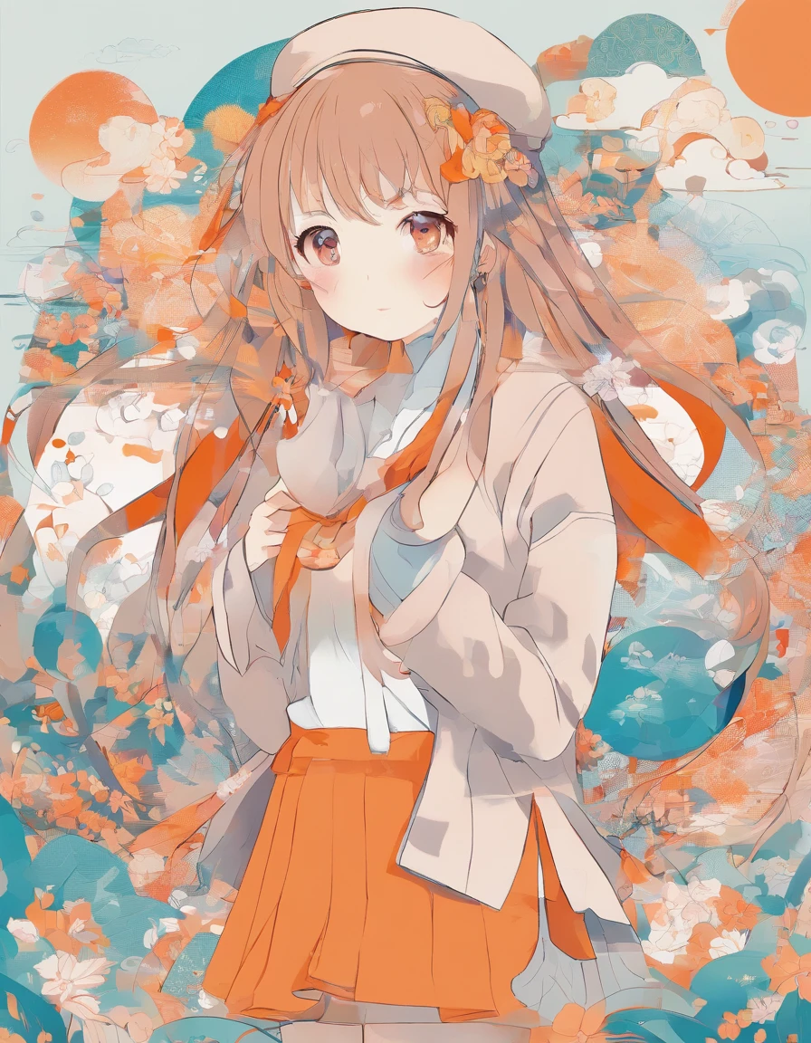 Manga style illustration、Handwriting feeling、Thin orange background、SNS icon、NFT wind、a smile、Cool Beauty、A beautiful mom in her 40s、Wear a Y-shirt、Nogizaka46、bustup、Simple Icons、The upper part of the body、超A high resolution、​masterpiece、rough
