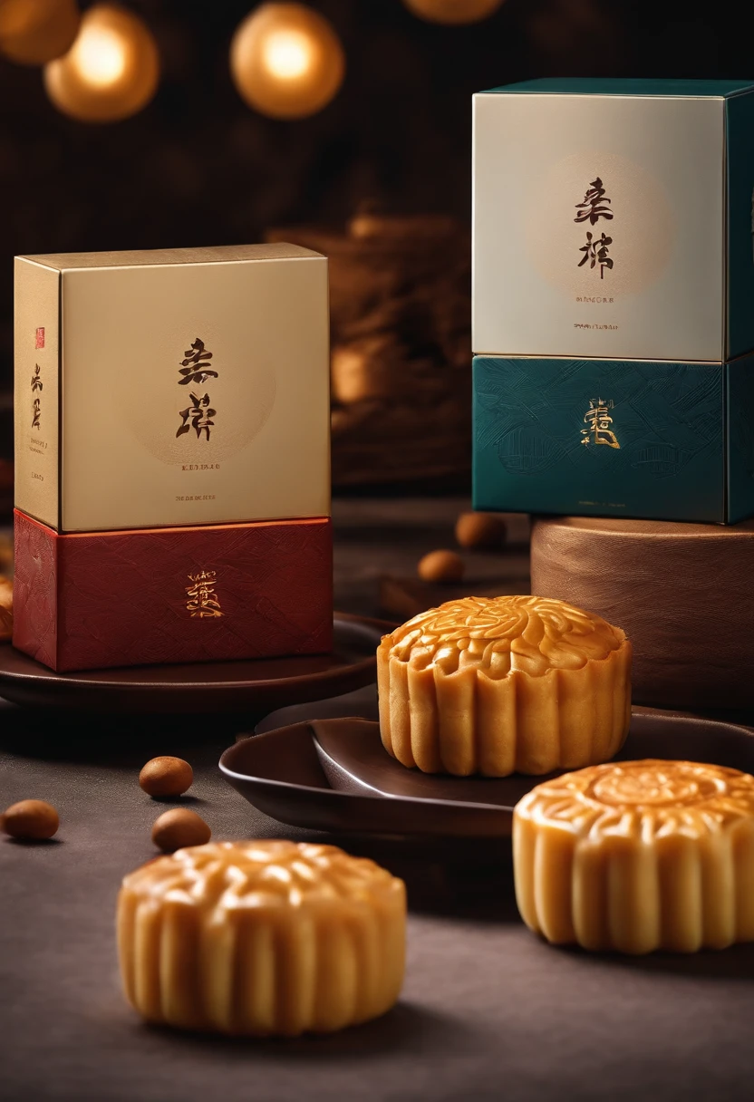 Commercial shooting, Cantonese egg yolk mooncakes, Mooncake size, poster for, Fresh style background, elegant, Booth lighting, Attractive, photorealistic colors, Ultra HD