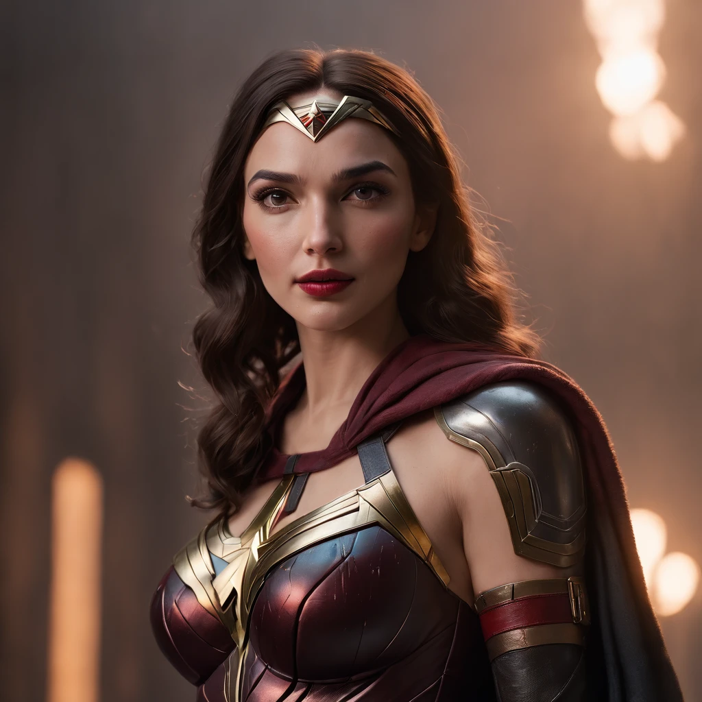 (professional 3d render:1.3) af (Realistic:1.3) most beautiful artwork photo in the world,(((gal gadot))) as harley quinn at a realistic gothan city with night lighs, full body 8k unity render, action shot, skin pore, very dark lighting, heavyshading, Detailed, Detailed face, (vibrant, photograph realistic, Realistic, Dramatic, Dark, Sharp focus, 8K), (Old leather garments damaged by weathering:1.4), ((((Wear fur)))), (Intricate:1.4), decadent, (Highly detailed:1.4), Digital painting, rendering by octane, art stations, concept-art, smooth, Sharp focus, illustration, Art germ, (loish:0.23), wlop ilya kuvshinov, and greg rutkowski and alphonse mucha gracias, (Global illumination, Studio light, volumettic light), heavy rain, particles floating, lotr, fantasy, elf, full bodyesbian, ((Dark and ancient city background:1.3)),CGSesociety,art stations