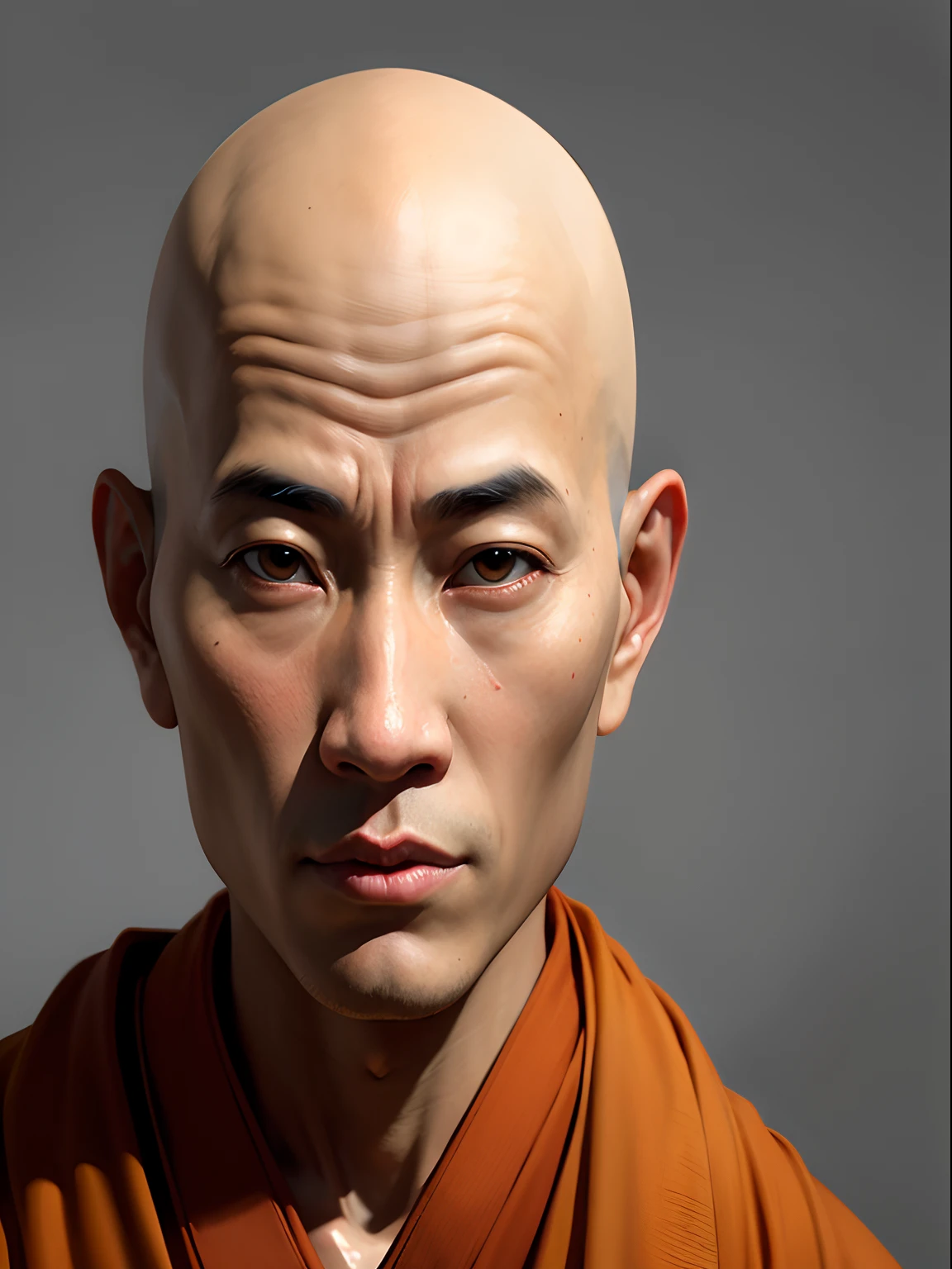 arafed image of a monk with a bald head and a scarf realistic skin, portrait of monk, buddhist monk, ancient japanese monk, 2 1 st century monk, concept art of a monk, monk meditate, buddhist, with very highly detailed face, monk, monk clothes, buddhist monk meditating, south east asian with round face, fisting monk, ultra realistic 8k