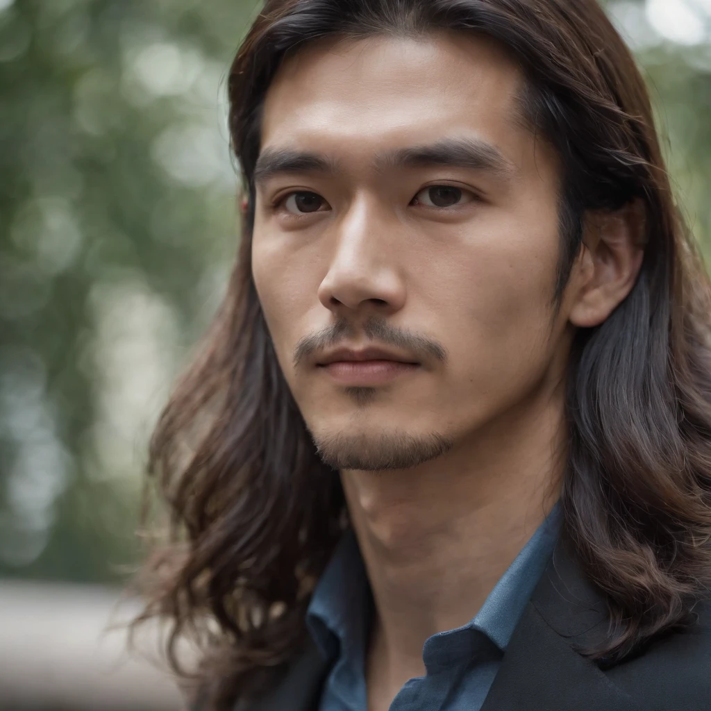 long hair, man, suit, slender, 25 years old, Japan person