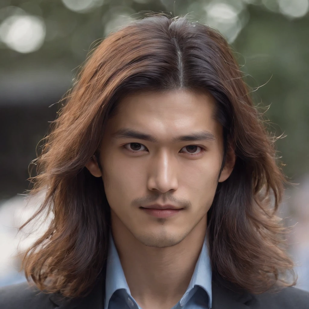 long hair, man, suit, slender, 25 years old, Japan person