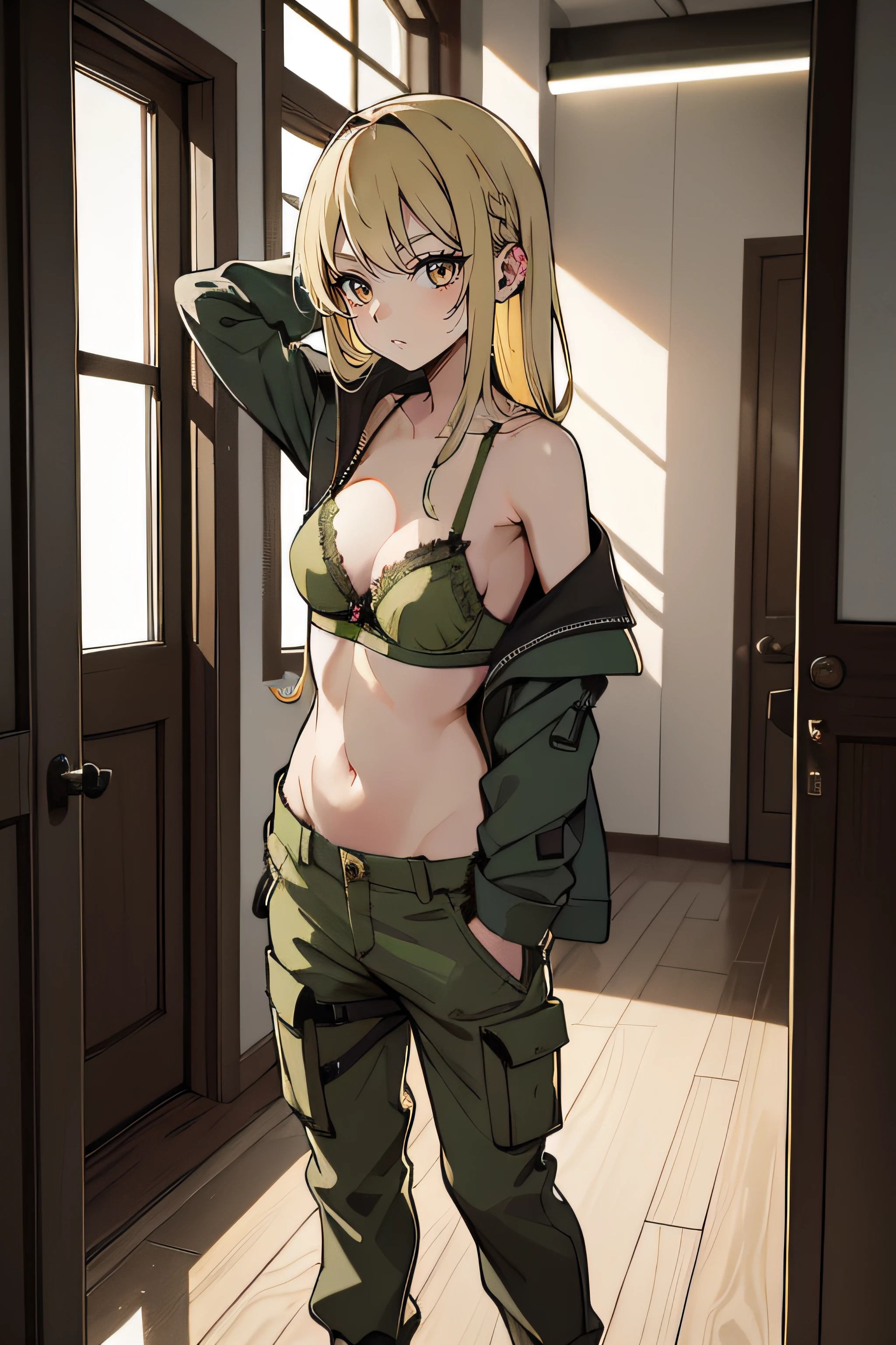 1 girl, long blonde hair, dark brown eyes, rebellious, impudent