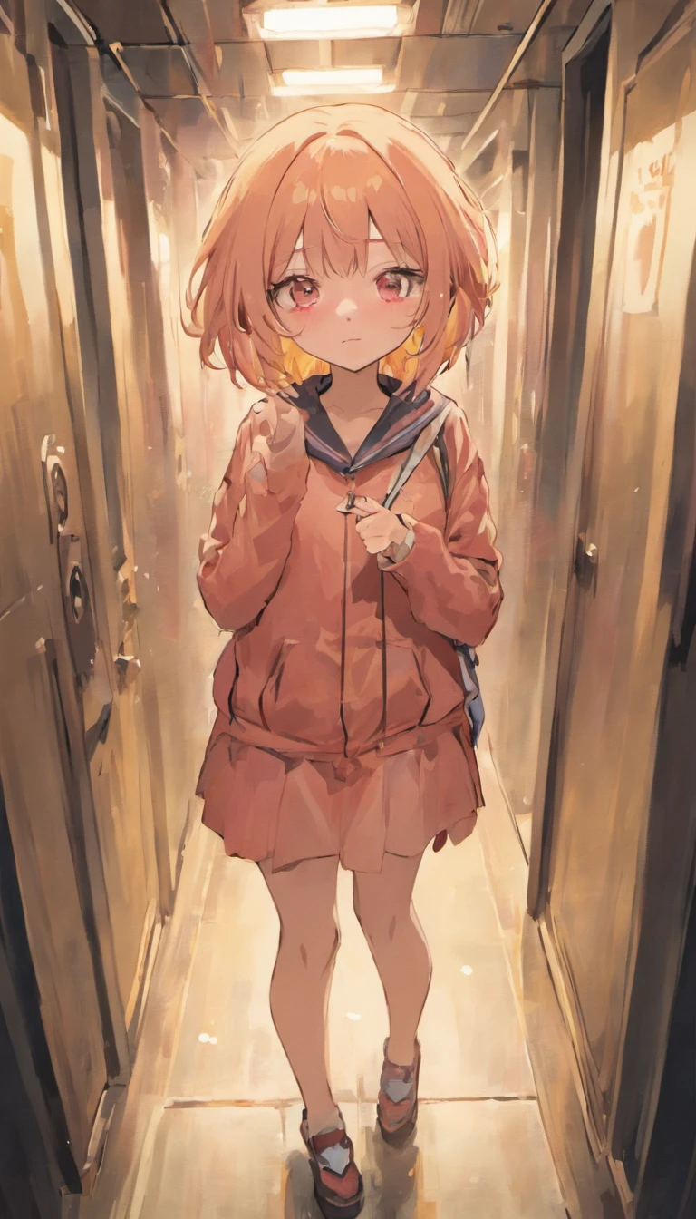 ultra detailed,1girl,highly saturated,blush,sweat,(plump:0.4),blush,pussy,large hip,steam, half closed eyes:0.5,corridor, leak pee,cute glasses, (nose blush:1.5)
