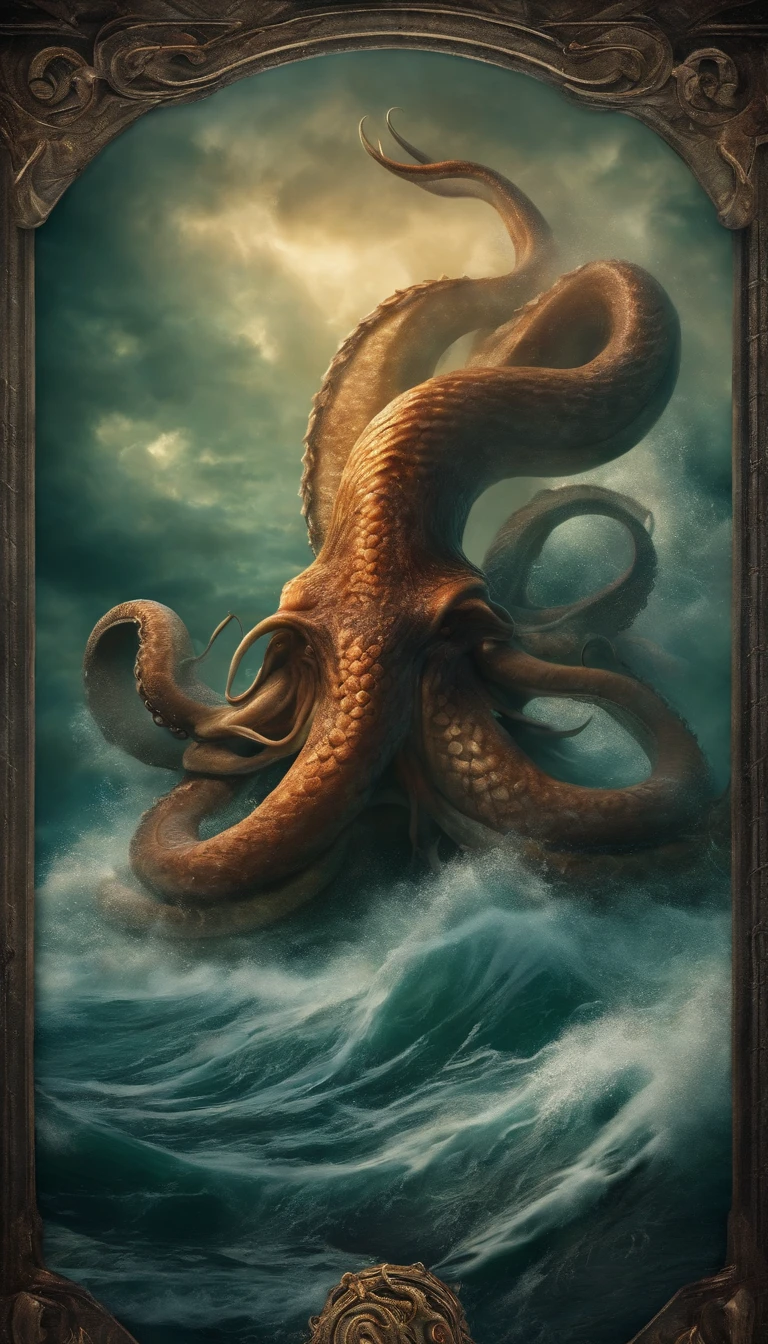 (best quality,4k,highres),sand glass kraken attacking,Rpg art,rpg token,full body,terrifying creature,big monster,sandstorm background,Fantastic digital art,detailed sand glass kraken,forbidden creature,mythical monster,ominous atmosphere,action-packed scene,dynamic pose,thrilling encounter,treacherous waters,stormy sky,stormy ocean waves,chaotic battle,high fantasy,epic adventure,ancient ruins,dramatic lighting,moody atmosphere,remnants of a shipwreck,ominous clouds,menacing tentacles,dark tones,dramatic composition,heroic protagonist,precise details,vibrant colors,Fantasy RPG illustration,otherworldly beasts,dangerous encounter,overwhelming power,epic showdown,brave heroes,fierce battleground,life-or-death struggle,legendary creatures,unleashed fury,unforgiving environment,perilous journey,action-packed fantasy scene