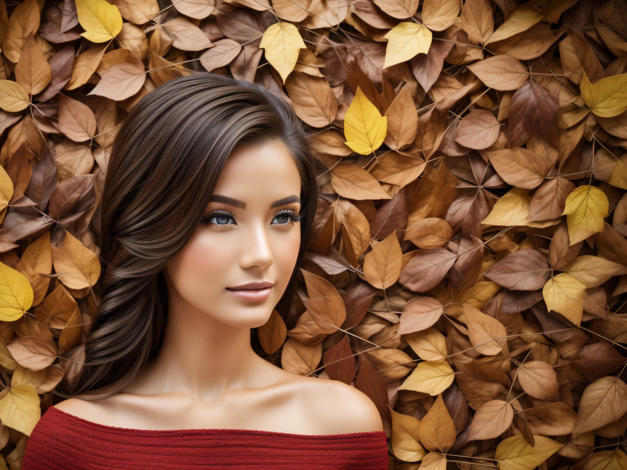 Magen of a model symbolizing the autumn season on the background ON THE SIDE WITH COPY SPACE