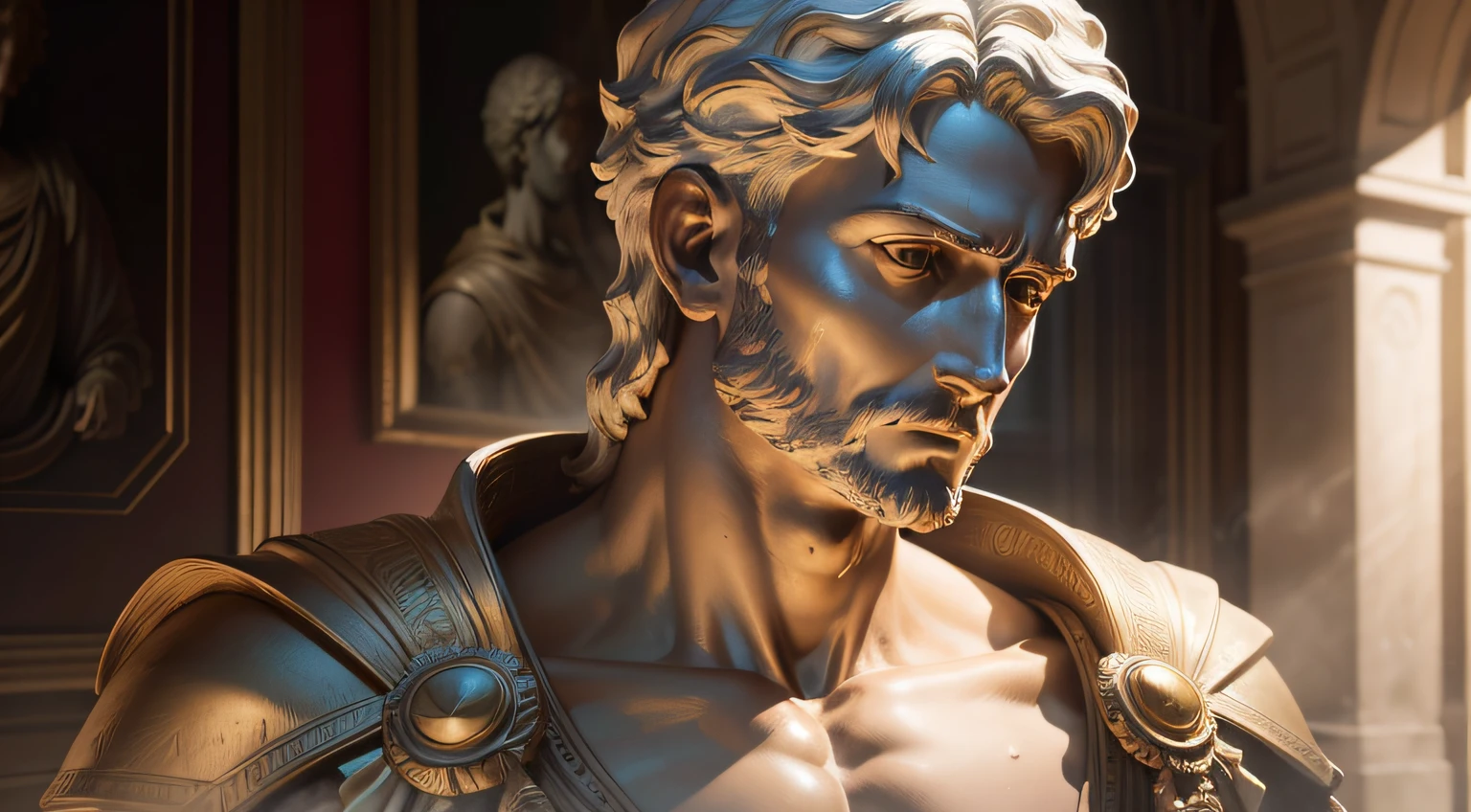 Marcus Aureliu Statue bust (obra-prima) (8k high resolution) (melhor qualidade) (Ultra Definition) (Ultra realista)(Foto RAW) (Foto realista) (bright illumination)