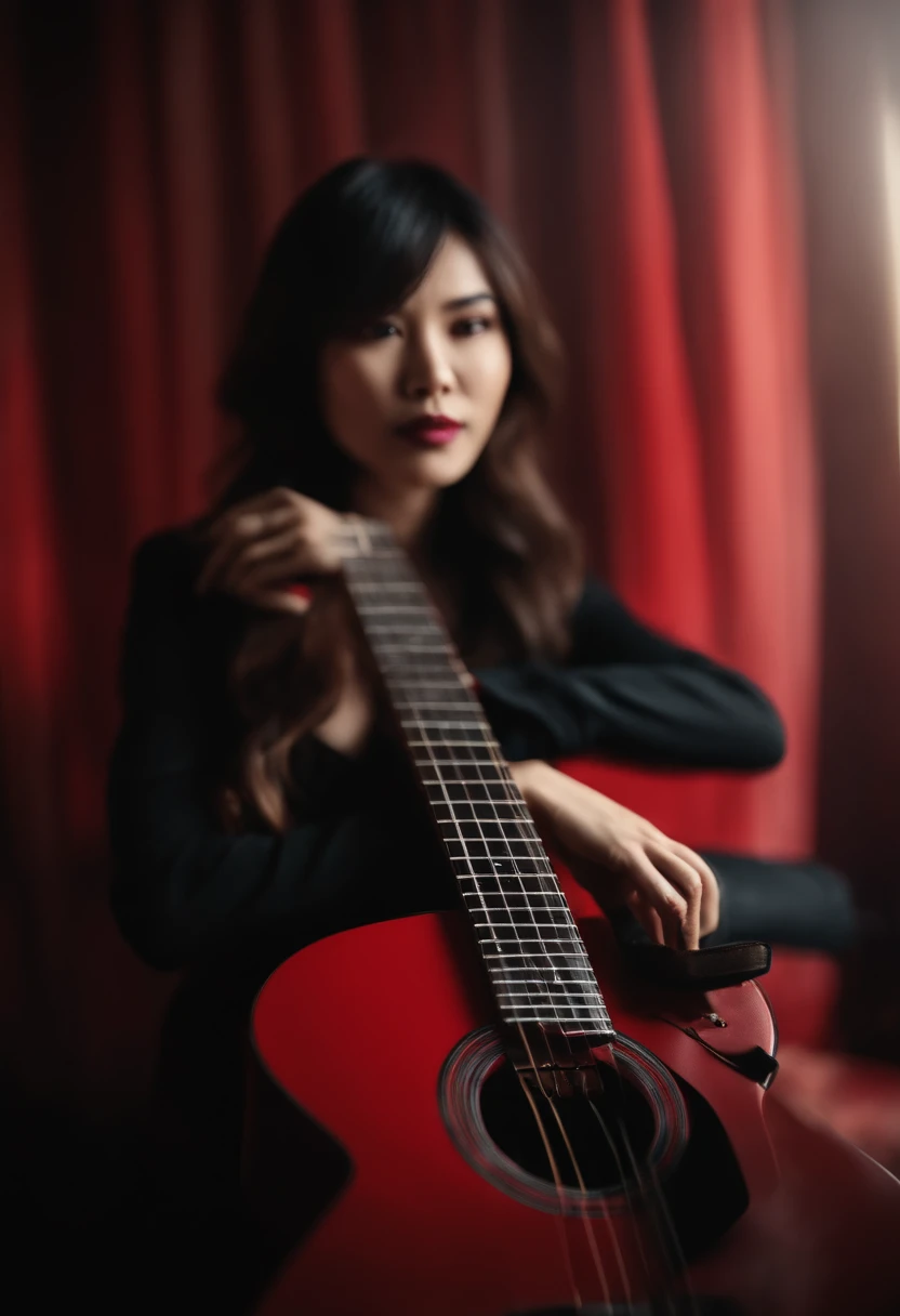 Red and black、The contradiction between happiness and absurdity、guitar、Beautuful Women