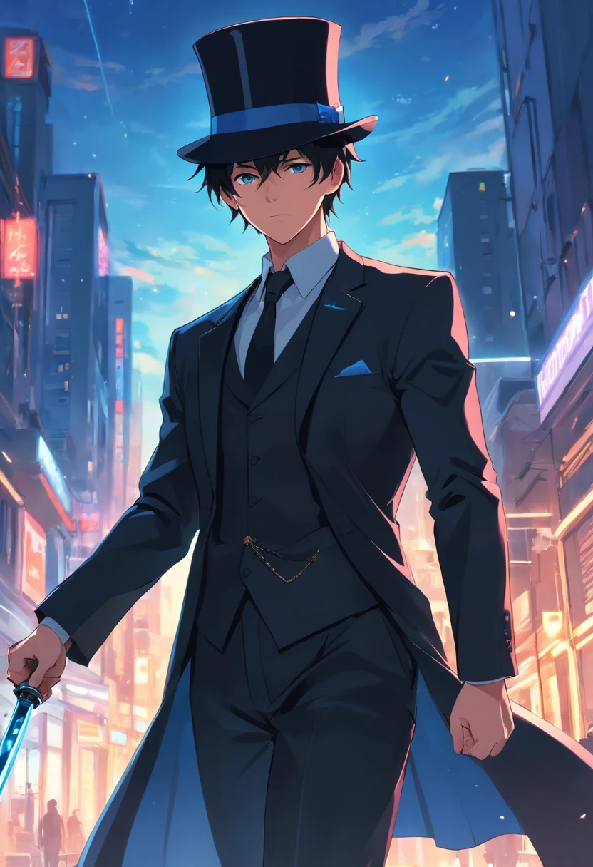 Kazuma Junto is the protagonist of the anime Kono Subarashii Sekai ni Shukufuku wo!, smoking, with black British style clothes 