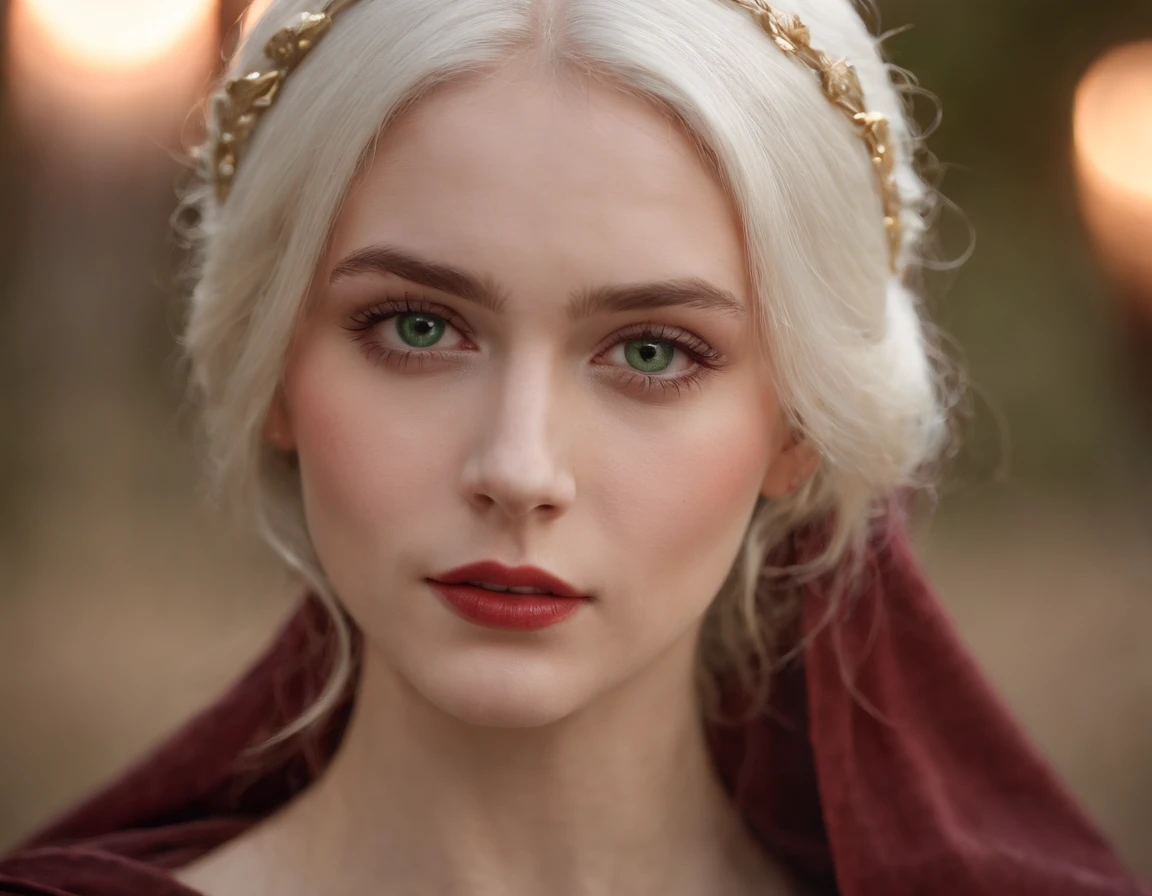 (((a deep reddish wound crosses her left cheek))) fair complexion, woman around 19 years old, natural white hair, distinctive green eyes, wearing kohl, slender and graceful, beautiful, candlelight in a medieval setting, ultra sharp focus, realistic shot, medieval female clothes, tetradic colors (scar:1.4)