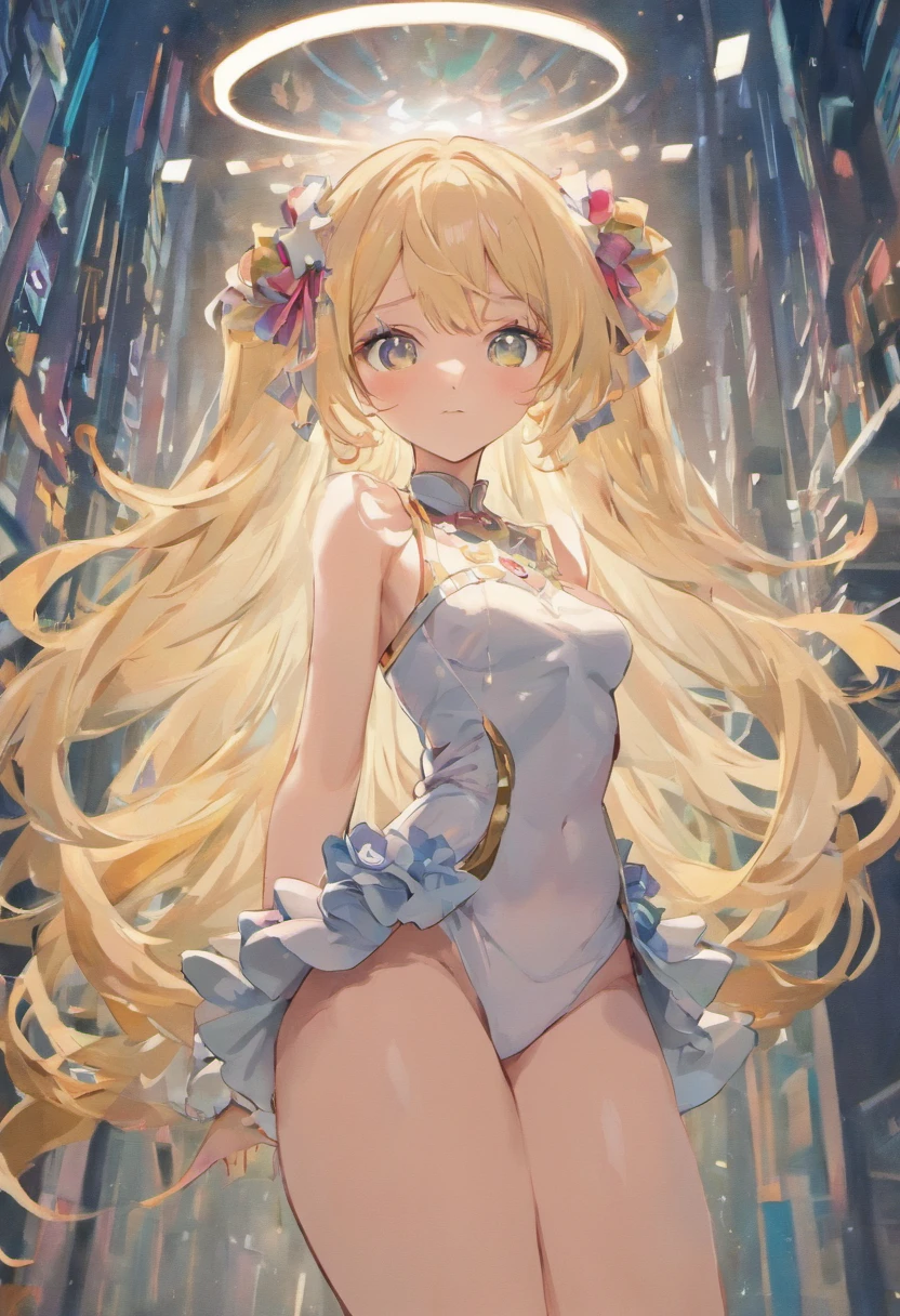 ((Best Quality)), (ultra-detailliert), ((Extremely detailed)), (Beautiful), ((Kawaii Girl)),(two side up hair)、((masutepiece)),Platinum Blonde Hair,Long hair, hair between eye, Wavy Hair, Long sideburns,Jade-colored eyes, White skin,Colossal tits、Rabbit ears,Slender body,playboy_bunny,Standing,Look Camera,One Woman,Anime