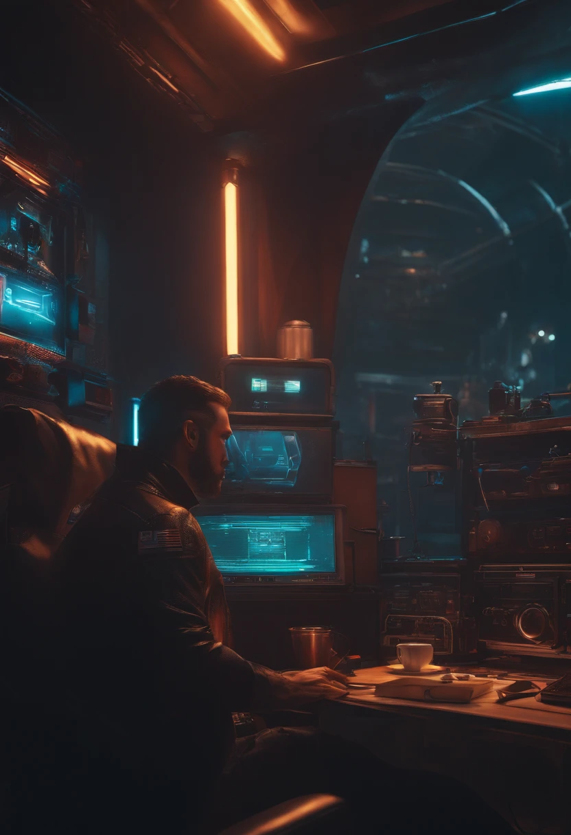 homem, calvo, cyberpunk, 4k, realistico