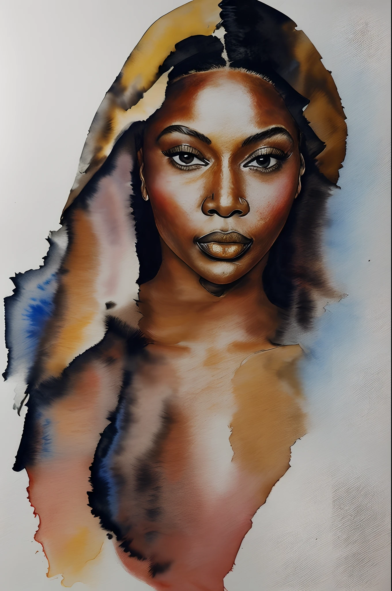 Very beautiful girl with dark skin, with African features in leather, by Egon Schiele, gustave dore, david mann, vintage photography, beautiful, tumblr aesthetic, vintage retro style, hd photography, hyperrealism, graphite pencil drawing, realistic, natural, illustration in black and white, fine art, beautiful watercolor painting, realistic, detailed, painting by olga shvartsur, svetlana novikova, fine art, soft watercolor, 8k, very beautiful girl brown skin type  Beyoncé
